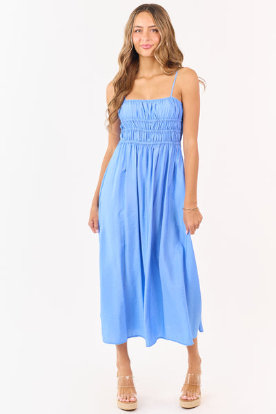Cornflower Smocked Bodice Sleeveless Maxi Dress