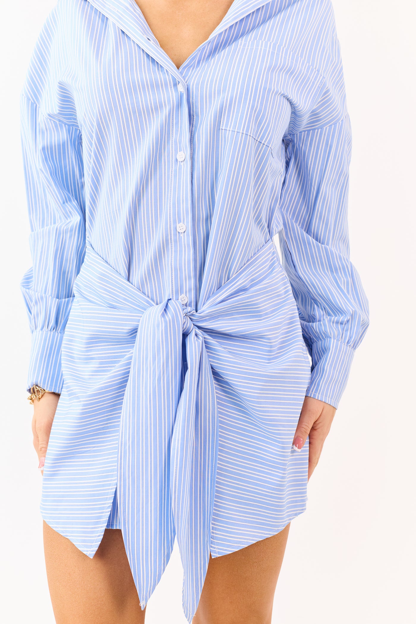 Cornflower Striped Button Up Mini Shirt Dress