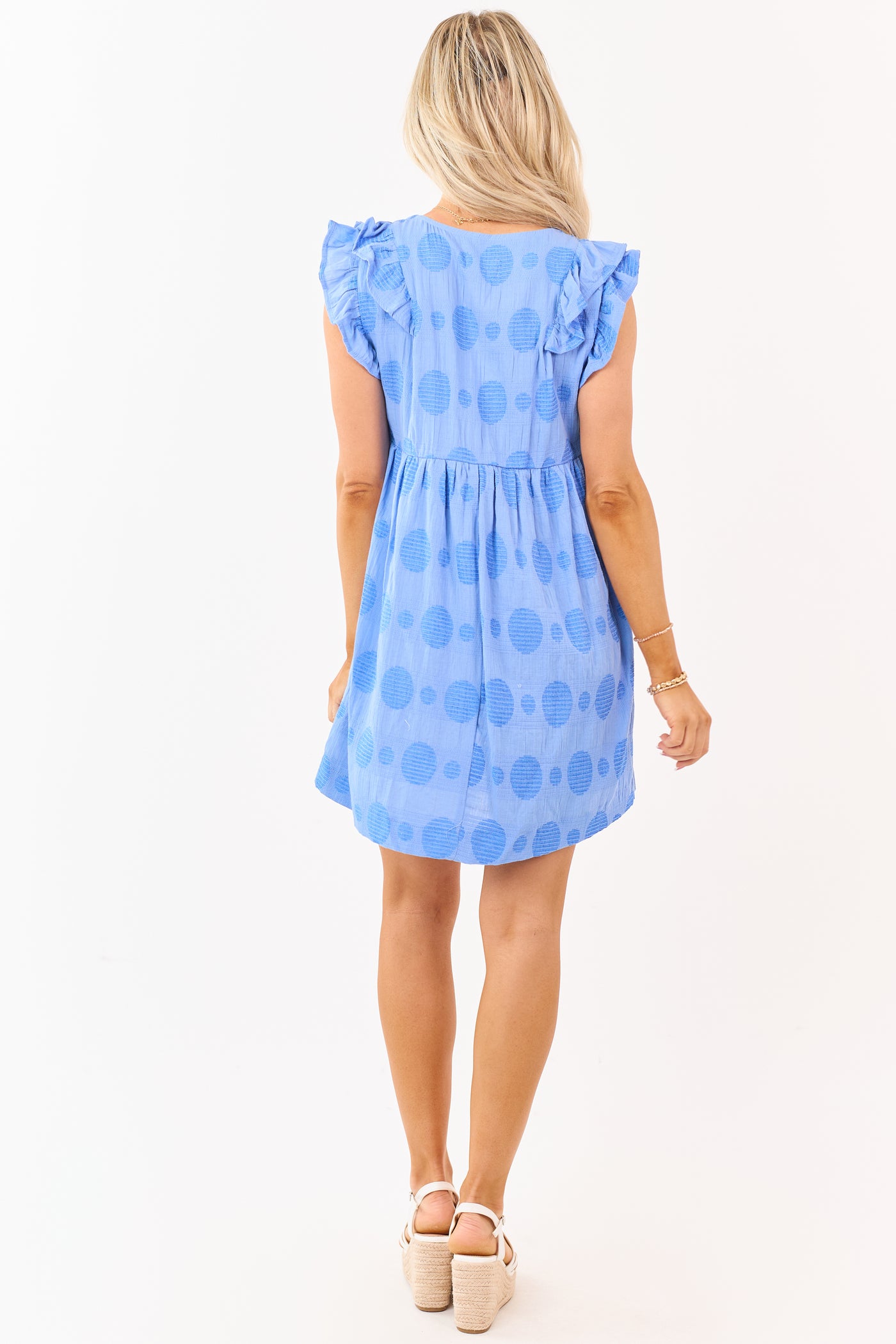 Cornflower Swiss Dot Jacquard Short Dress
