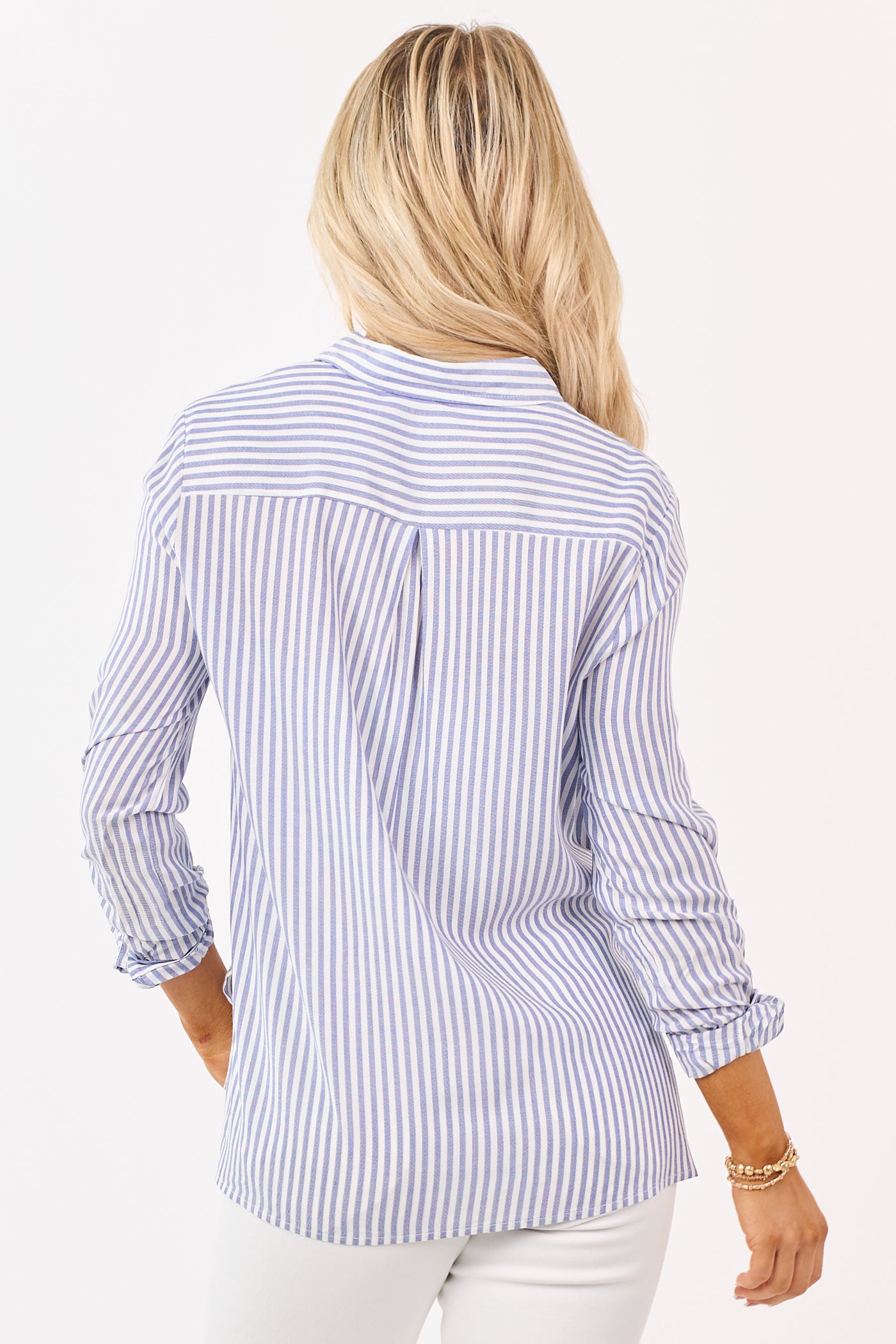 Cornflower and Ivory Stripe Button Down Top