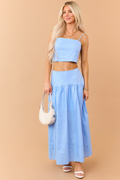 Cornflower and White Polka Dot Cotton Crop Cami Top