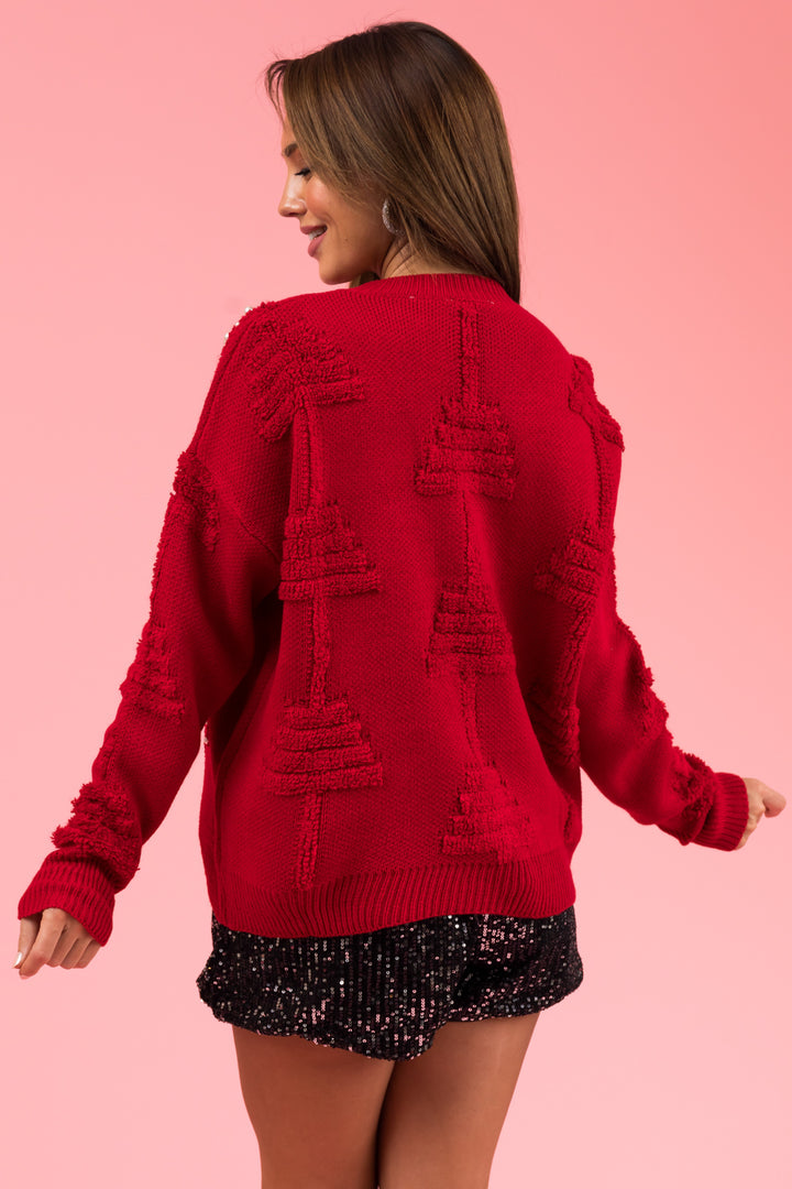 Cranberry Christmas Tree Pearl Detail Sweater