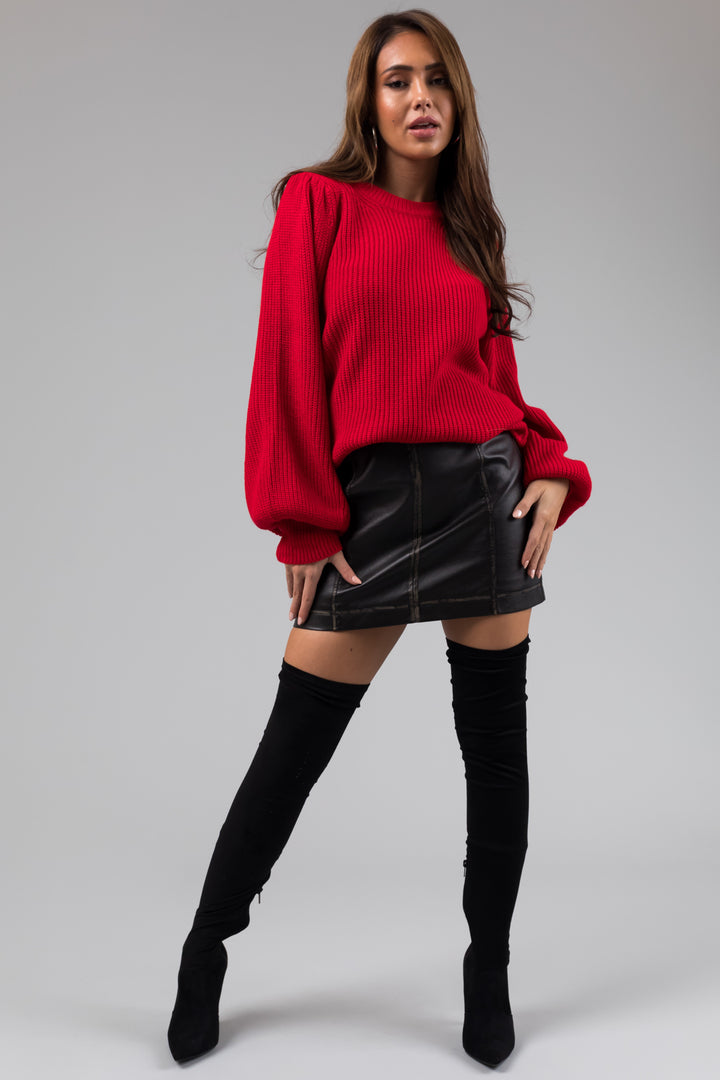 Cranberry Long Bubble Sleeve Knit Sweater