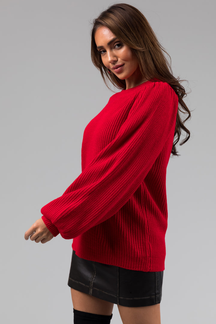 Cranberry Long Bubble Sleeve Knit Sweater