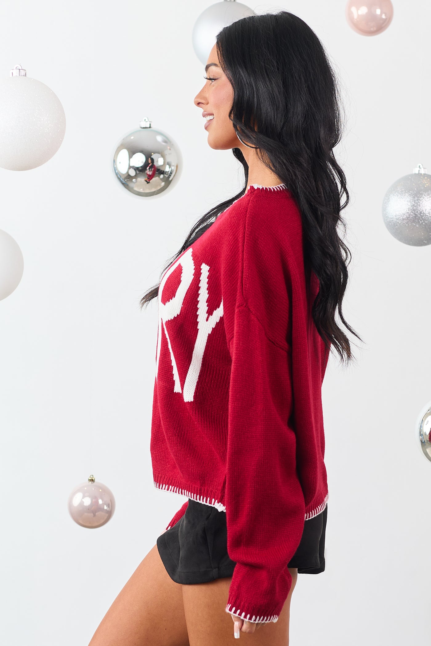 Cranberry 'Merry' Graphic Contrast Stitch Sweater