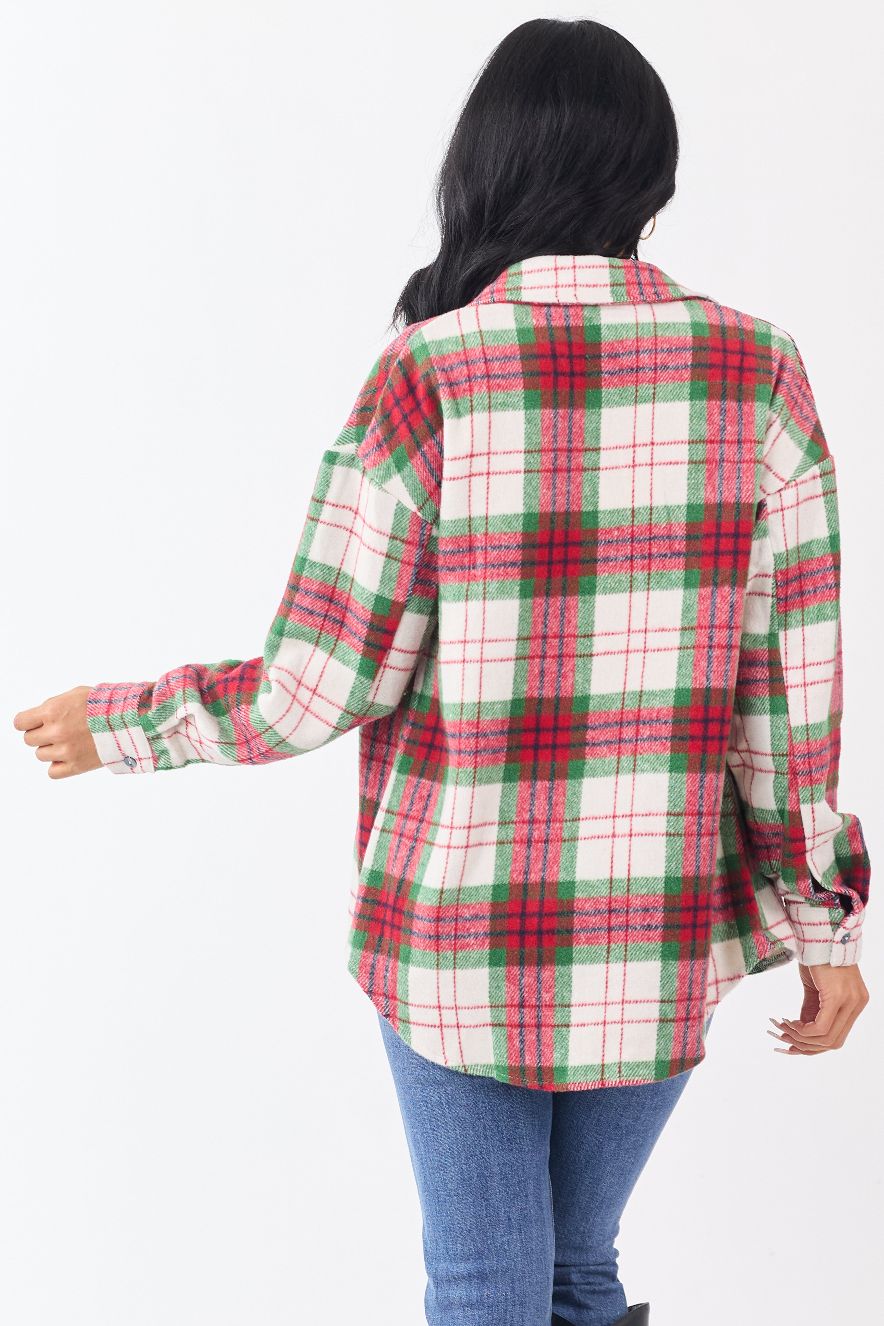 Cranberry Plaid Button Down Flannel Shacket