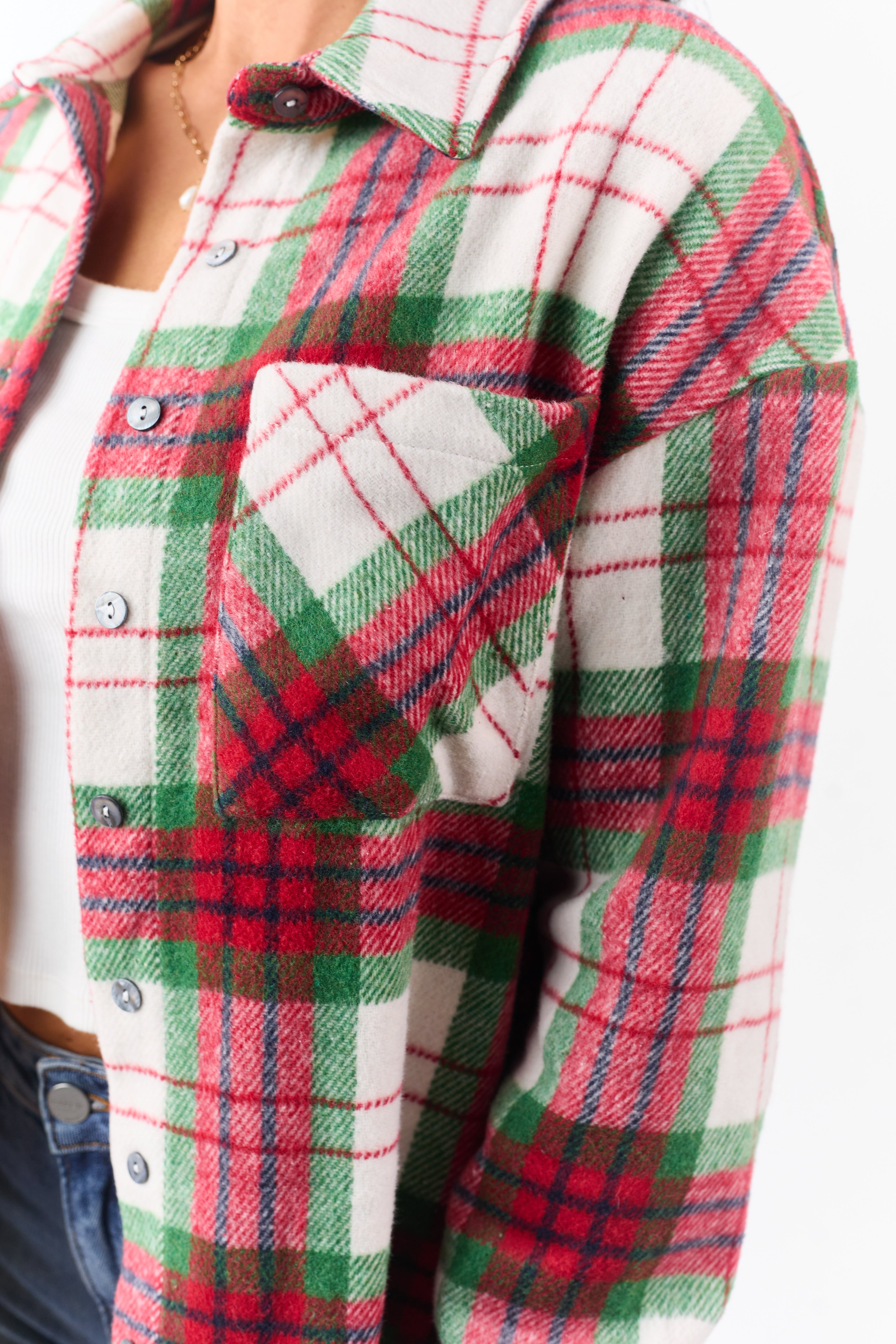 Cranberry Plaid Button Down Flannel Shacket