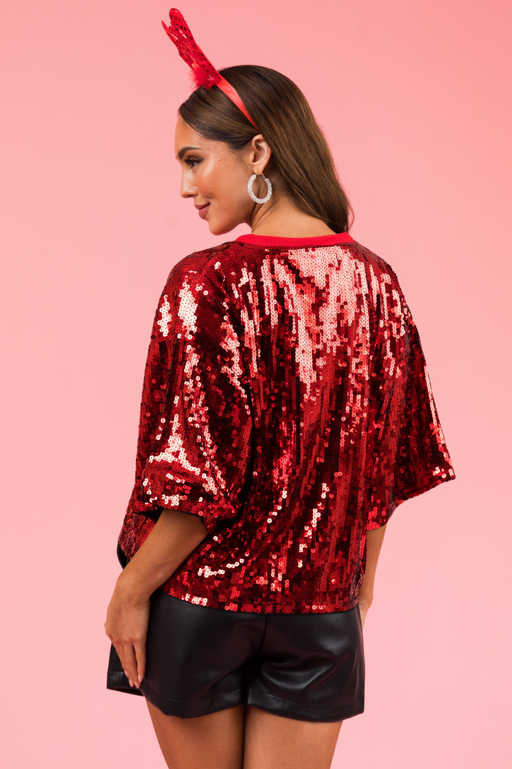 Cranberry Sequined Christmas Lights Top