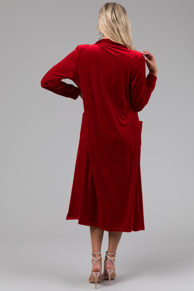 Cranberry Velvet 3/4 Sleeve Open Front Cardigan