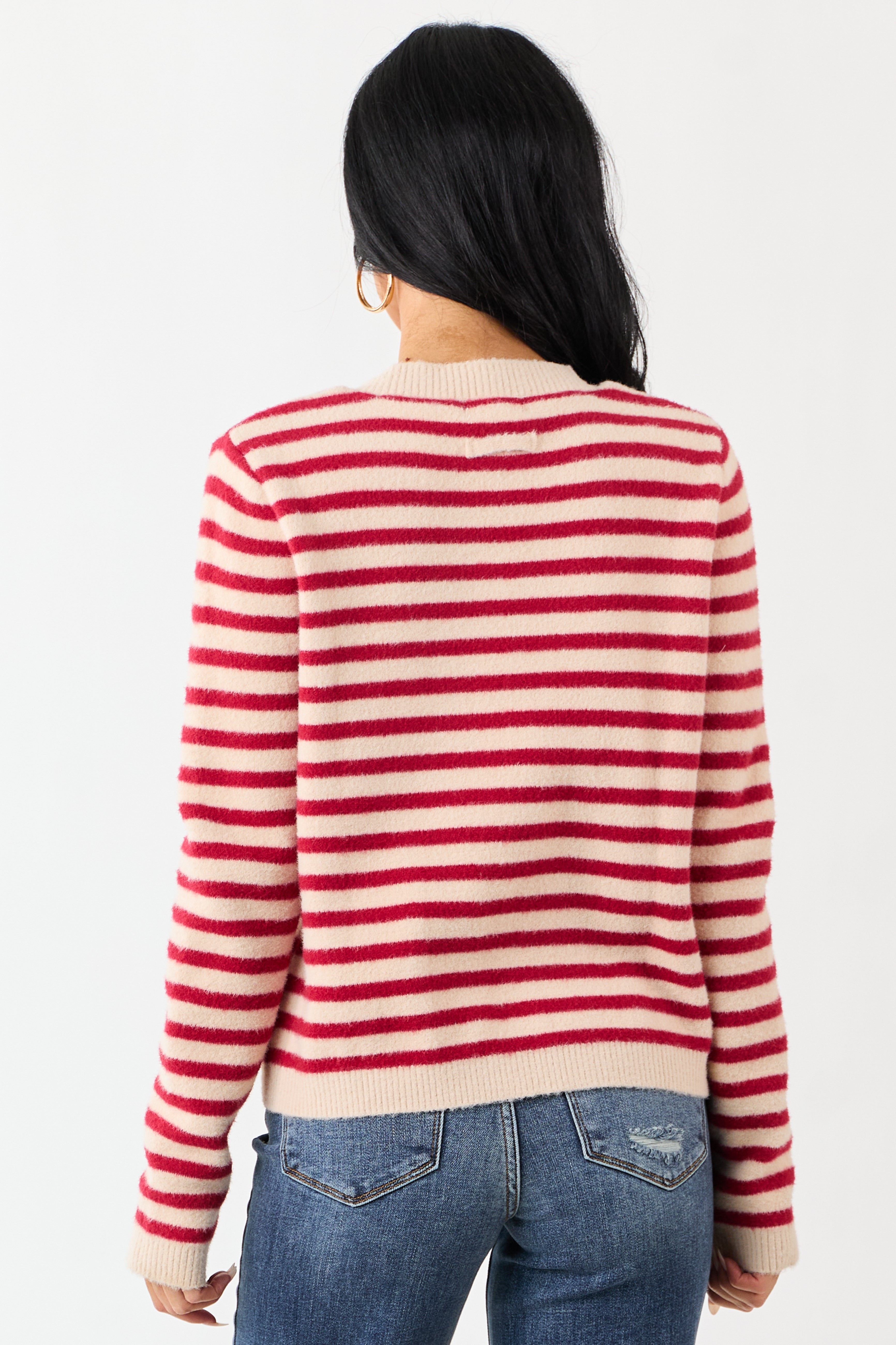 Cranberry and Champagne Striped Button Up Cardigan