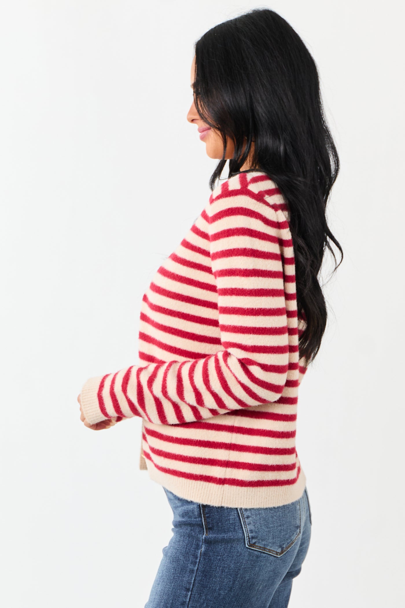 Cranberry and Champagne Striped Button Up Cardigan