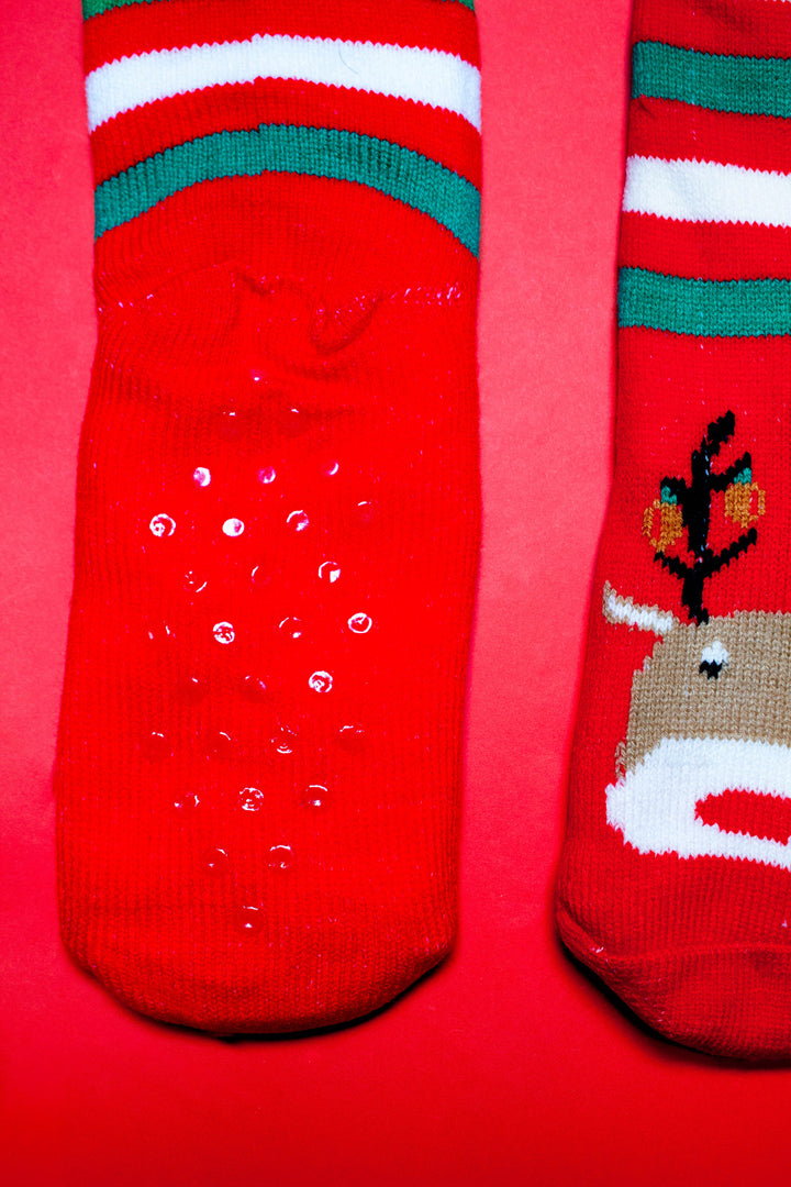 Cranberry Rudolph Striped Thick Sherpa Socks