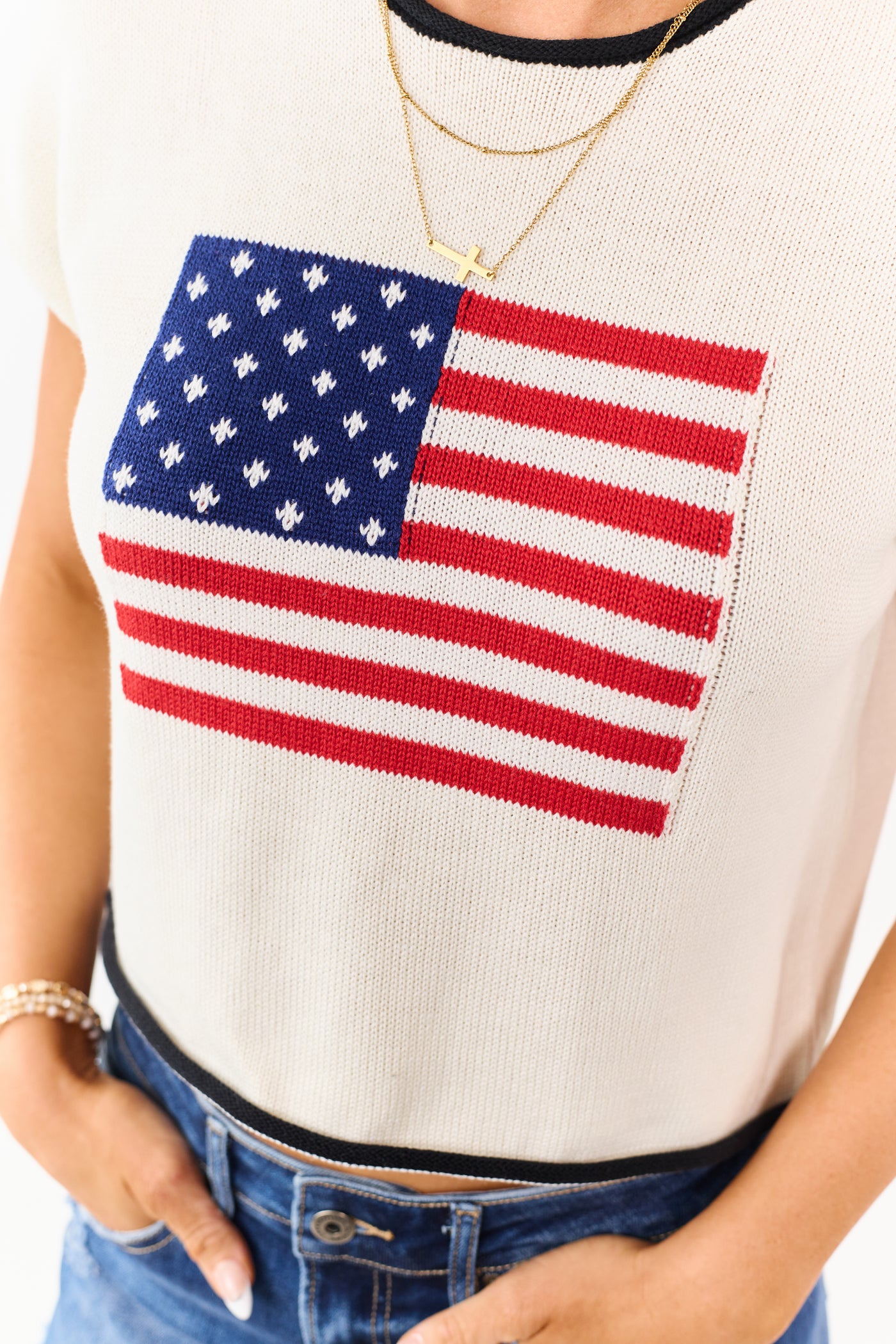 Cream American Flag Graphic Short Sleeve Boxy Tee