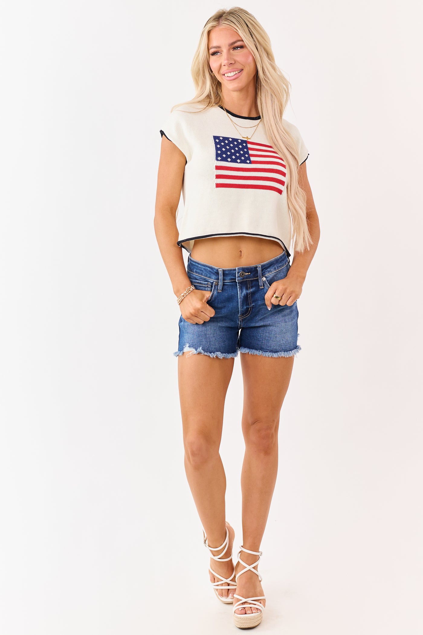Cream American Flag Graphic Short Sleeve Boxy Tee