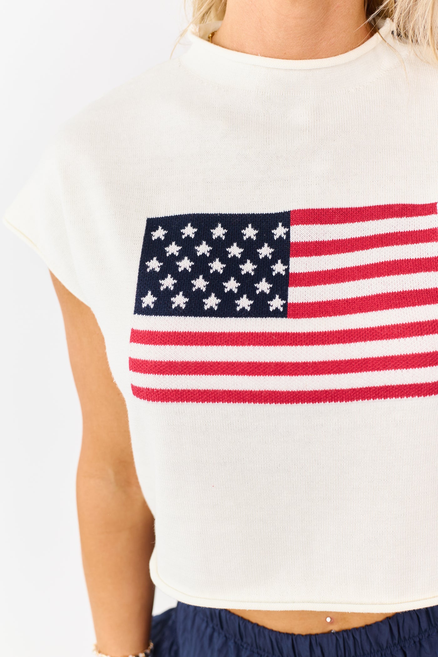 Cream American Flag Graphic Short Sleeve Top