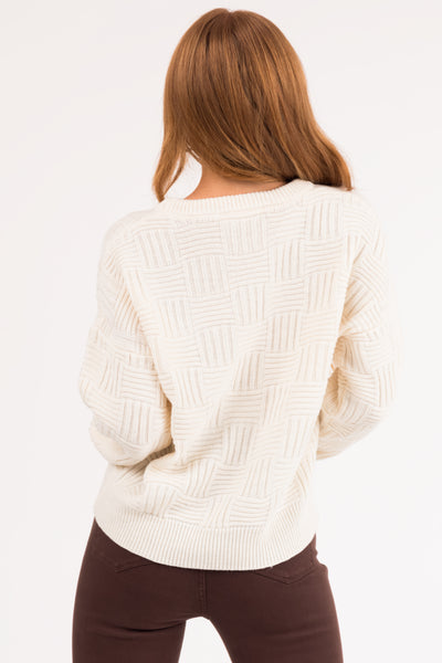 Cream Basket Weave Pullover Knit Sweater