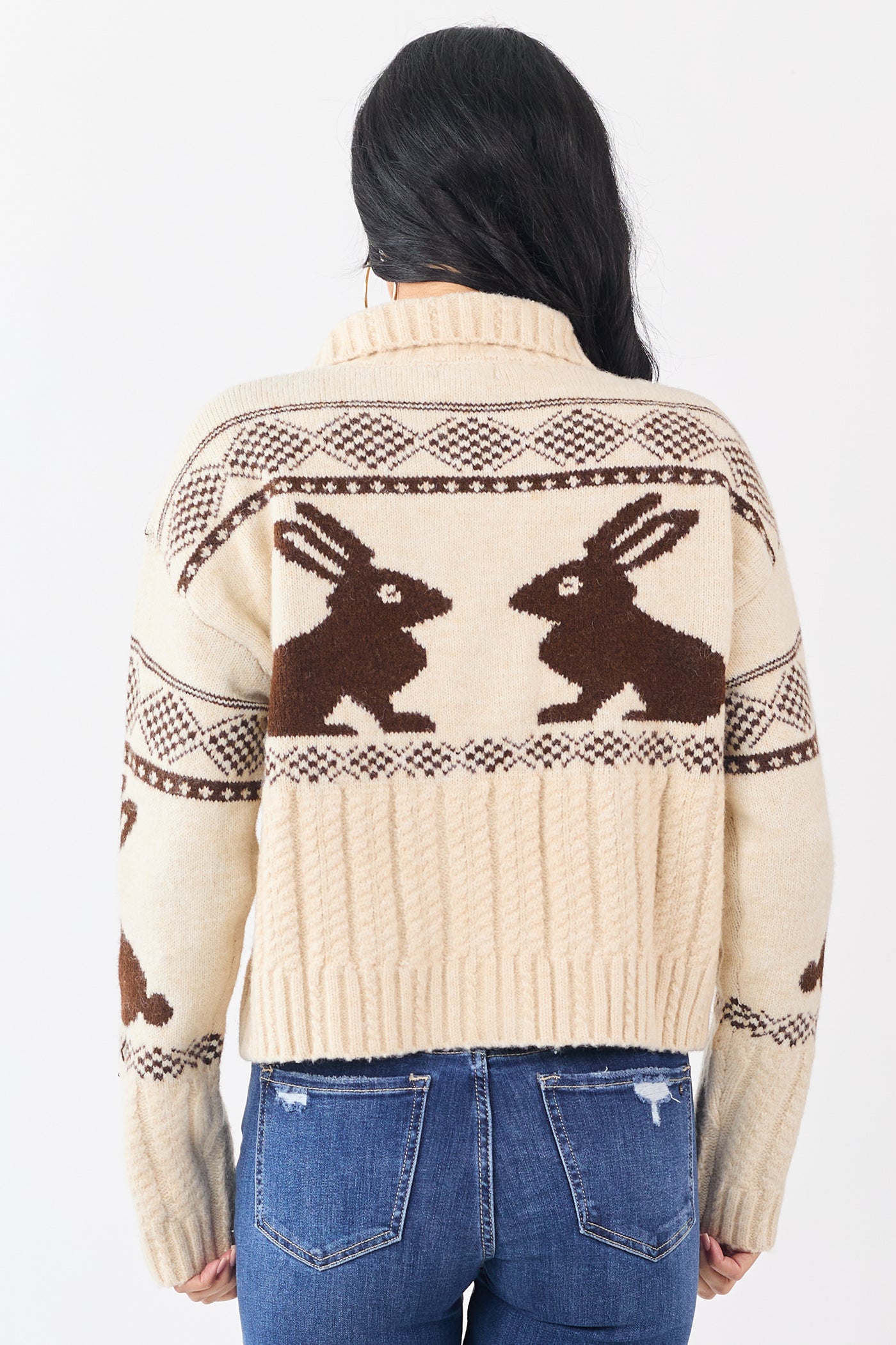 Cream Bunny Jacquard Pattern Button Down Cardigan