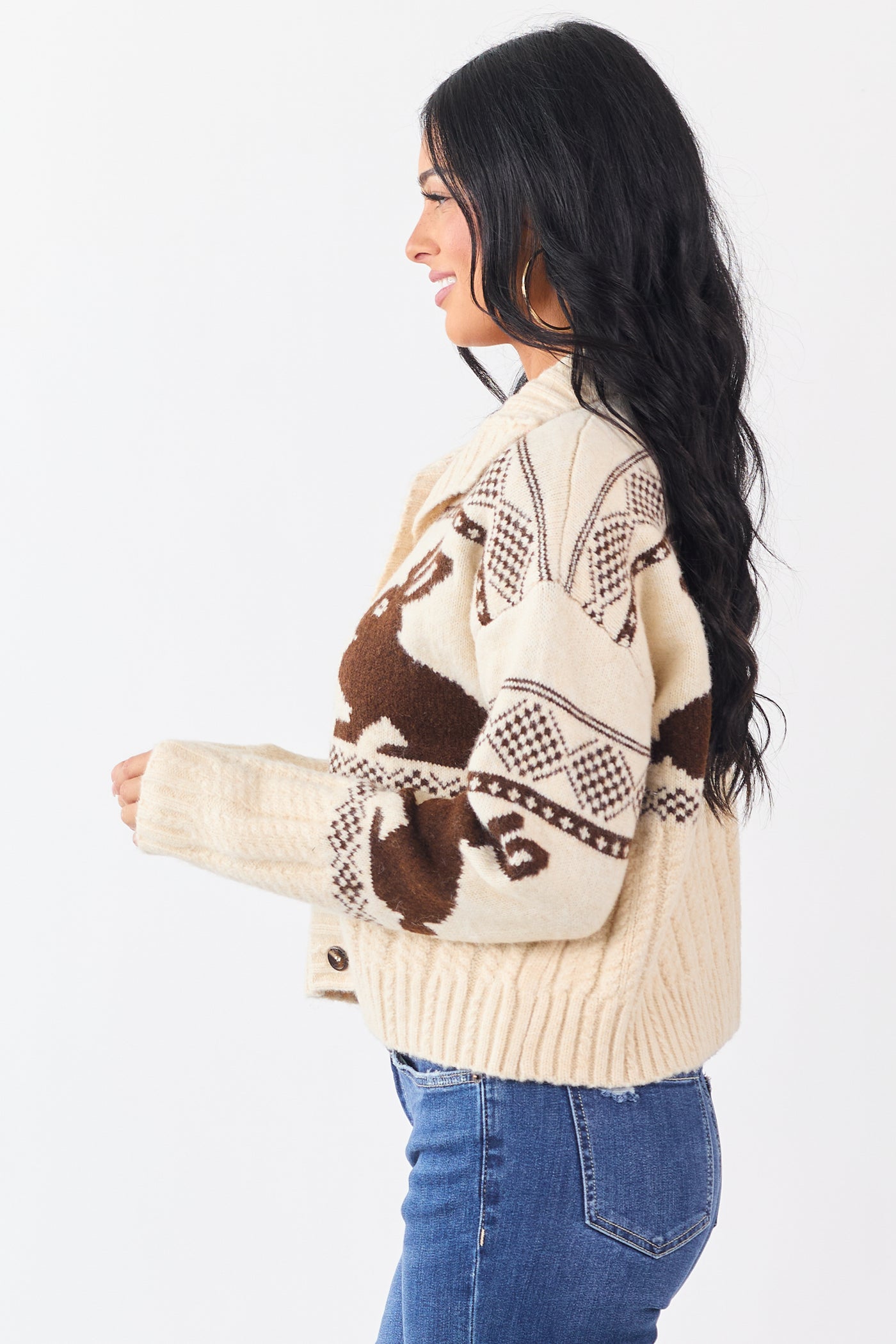 Cream Bunny Jacquard Pattern Button Down Cardigan