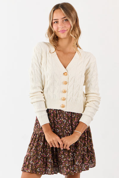 Cream Button Down Cable Knit Sweater Cardigan | Lime Lush Boutique