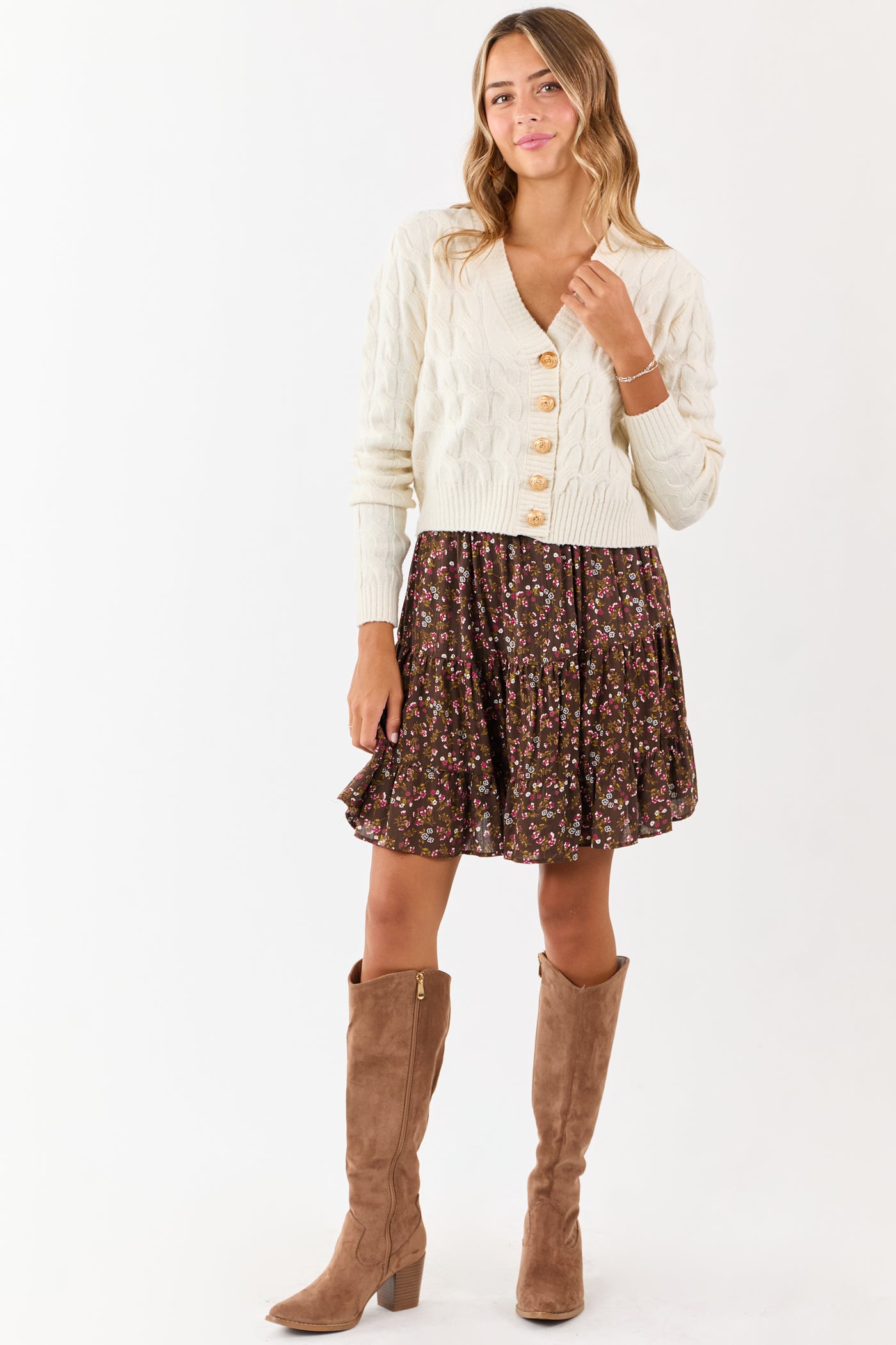Cream Button Down Cable Knit Sweater Cardigan