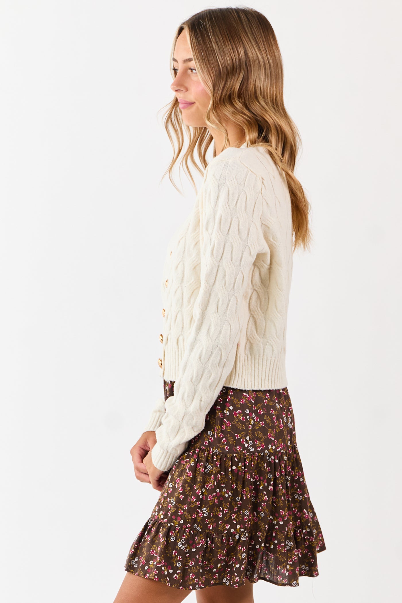 Cream Button Down Cable Knit Sweater Cardigan