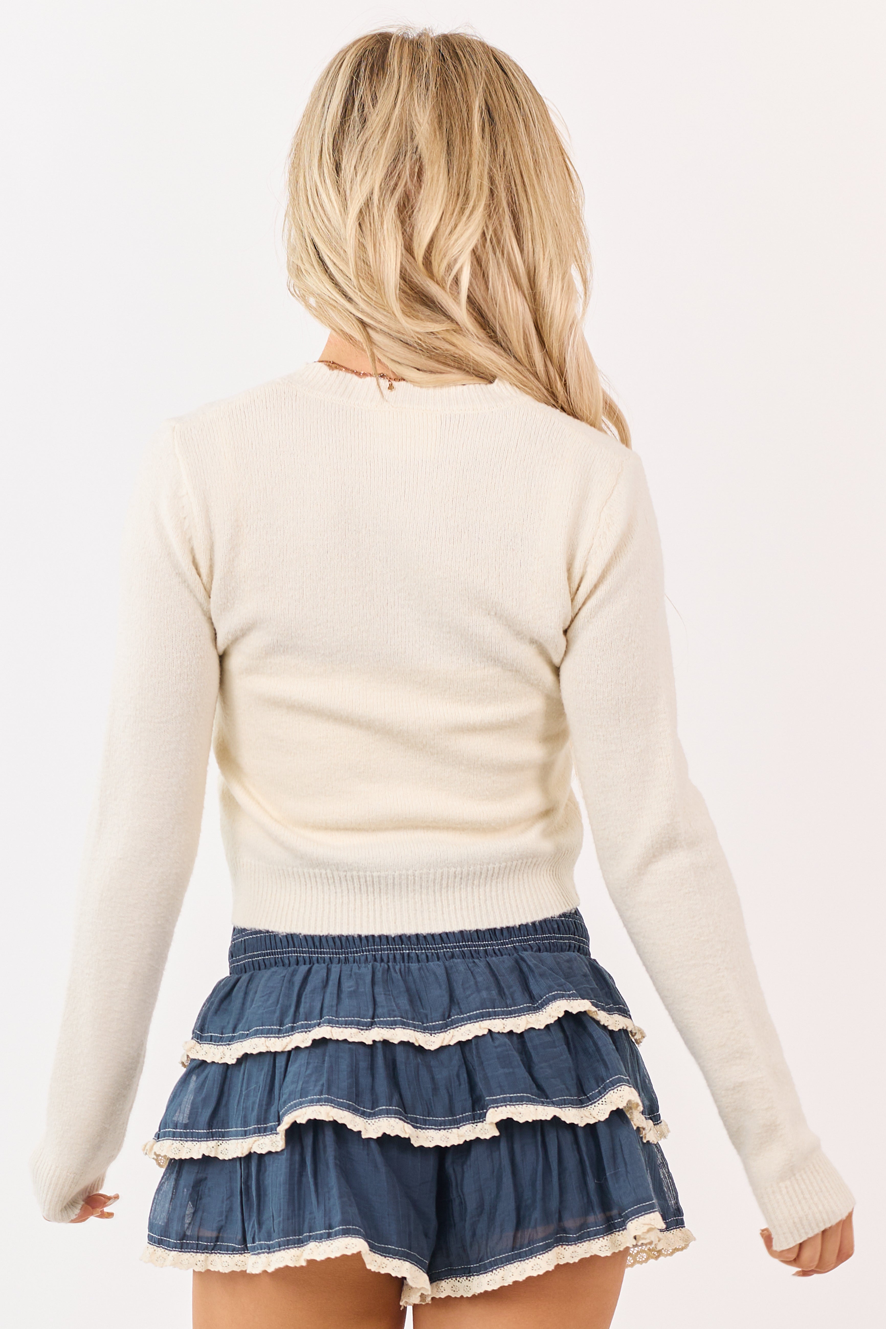 Cream Button Down Floral Embroidered Cardigan