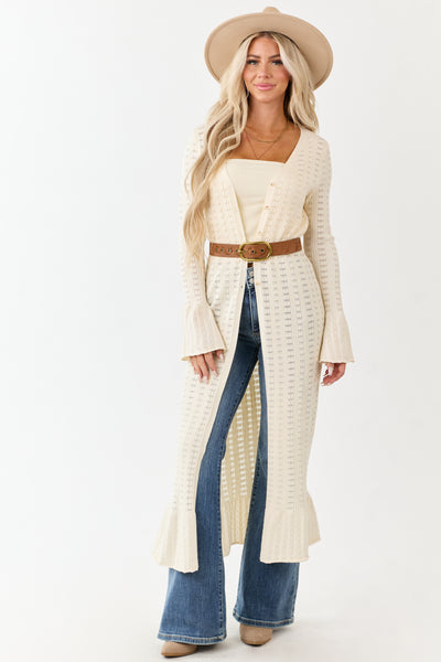 Cream Button Down Long Sleeve Duster Cardigan