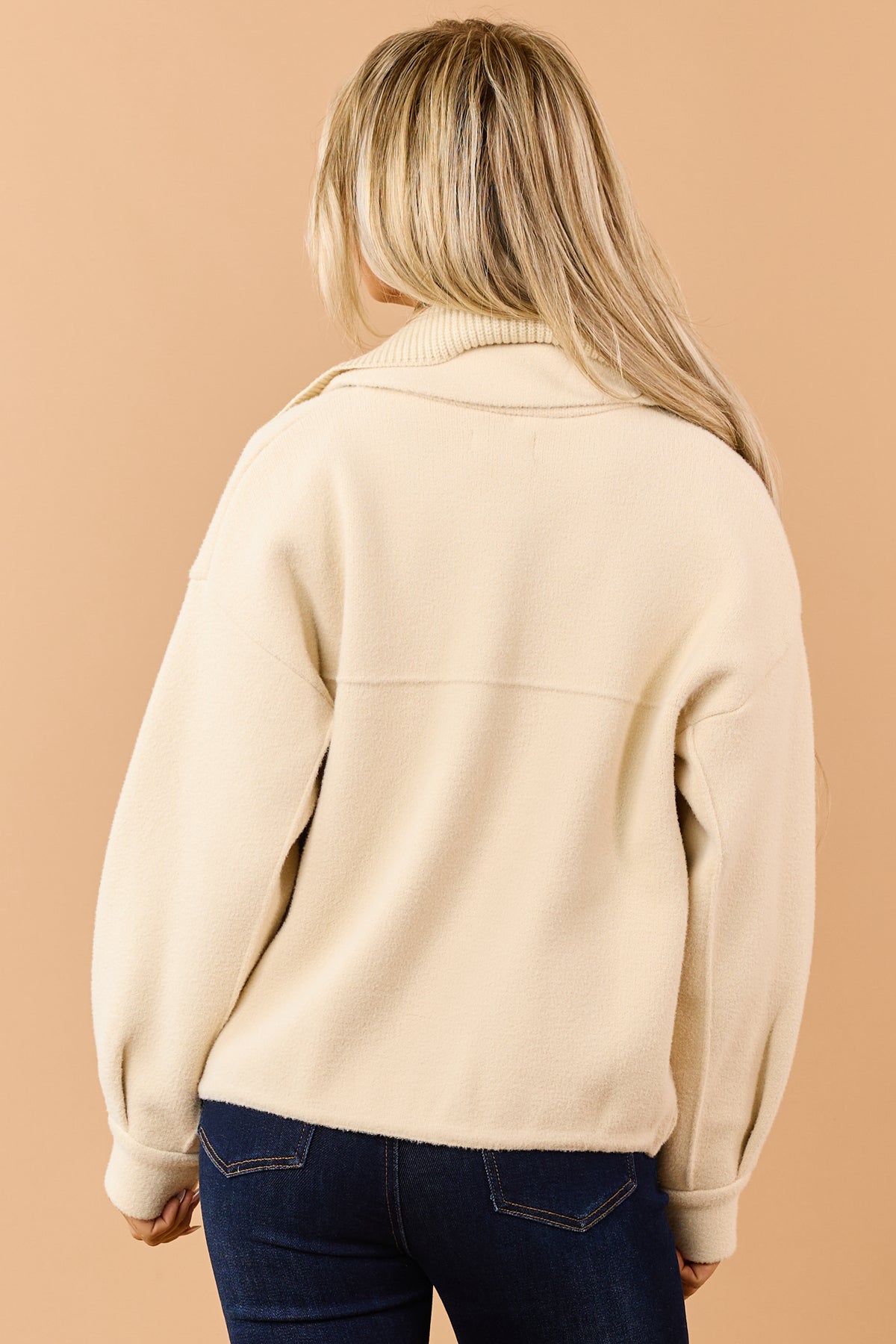 Cream Button Down Soft Knit Sweater Jacket
