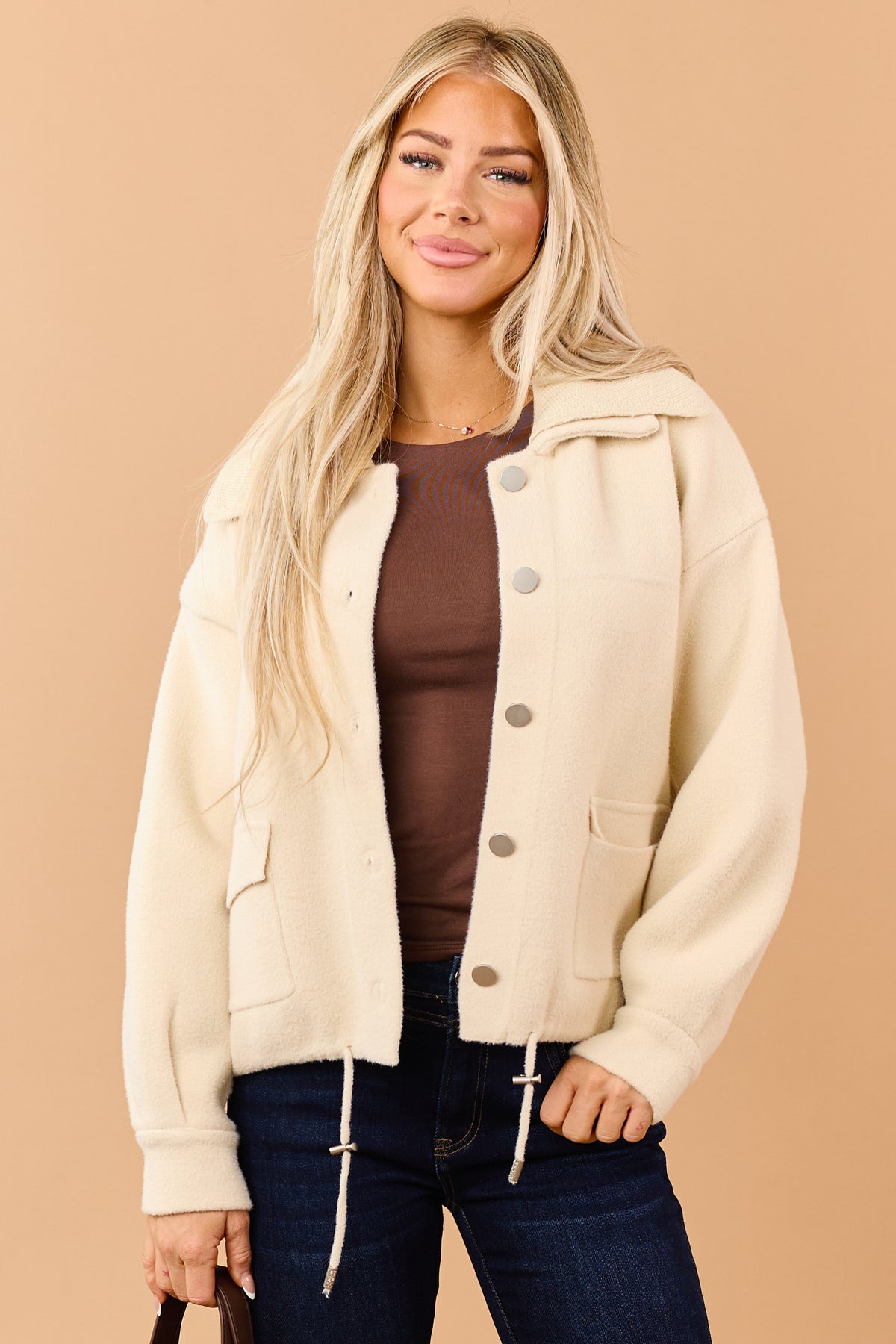 Cream Button Down Soft Knit Sweater Jacket