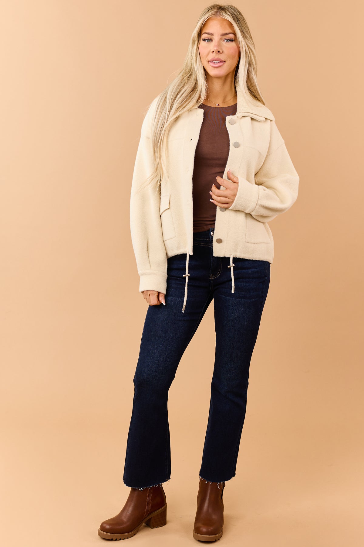Cream Button Down Soft Knit Sweater Jacket