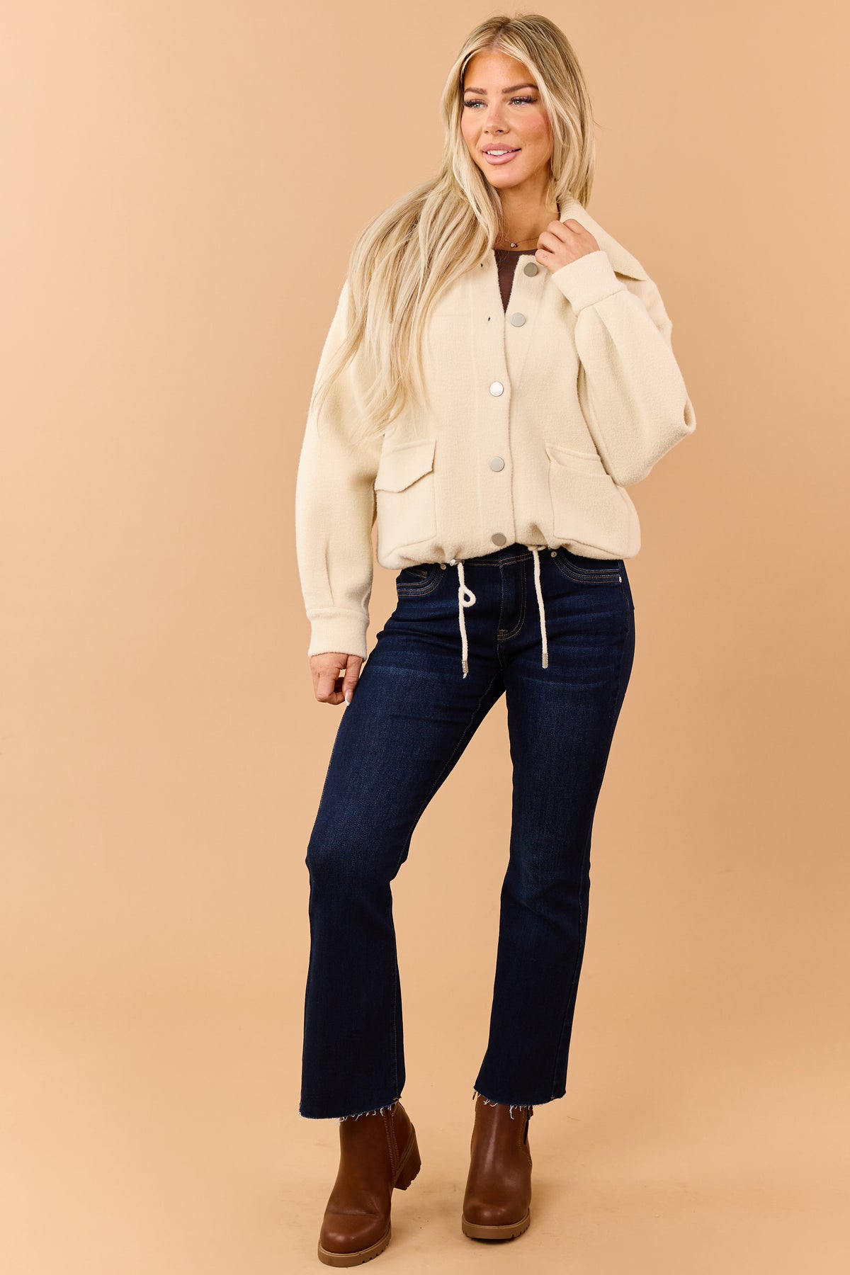Cream Button Down Soft Knit Sweater Jacket