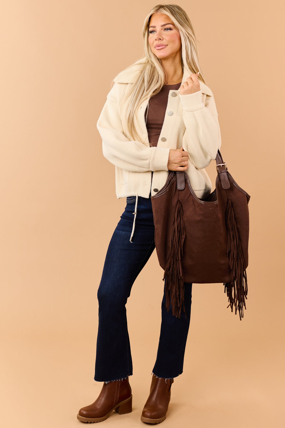 Cream Button Down Soft Knit Sweater Jacket