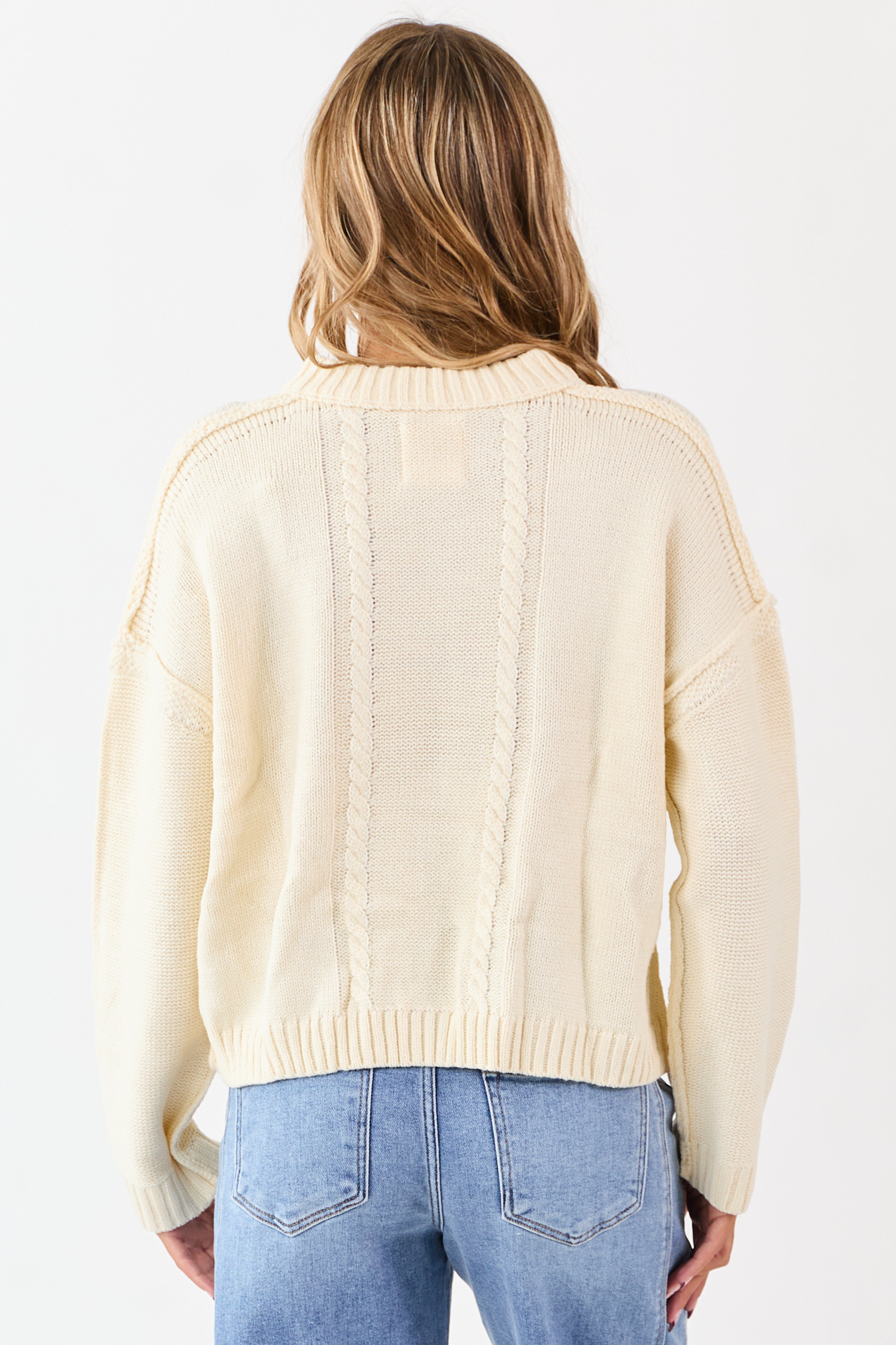 Cream Cable Knit Retro '87' Graphic Sweater