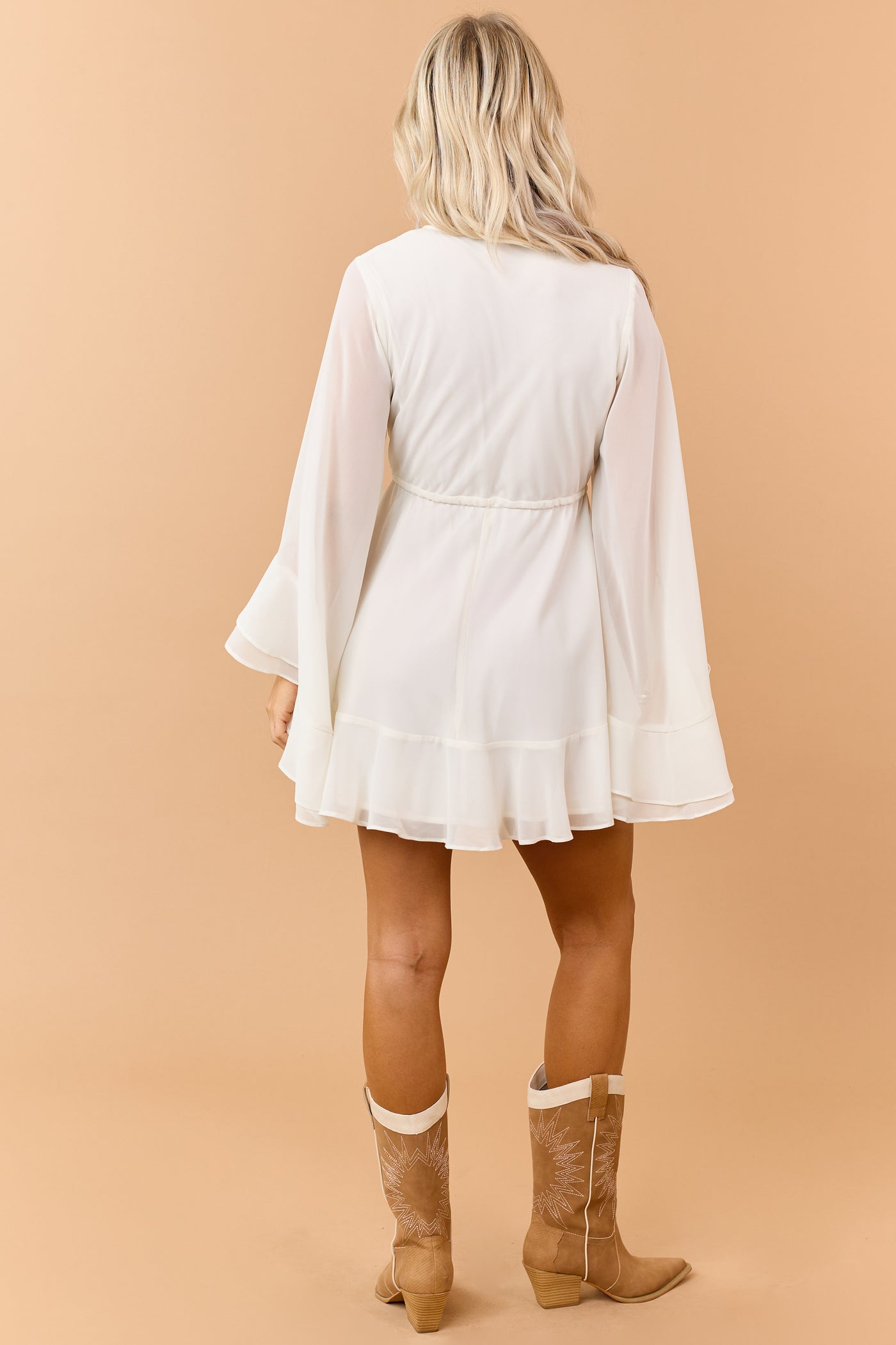 Cream Chiffon Empire Waist Flowy Mini Dress