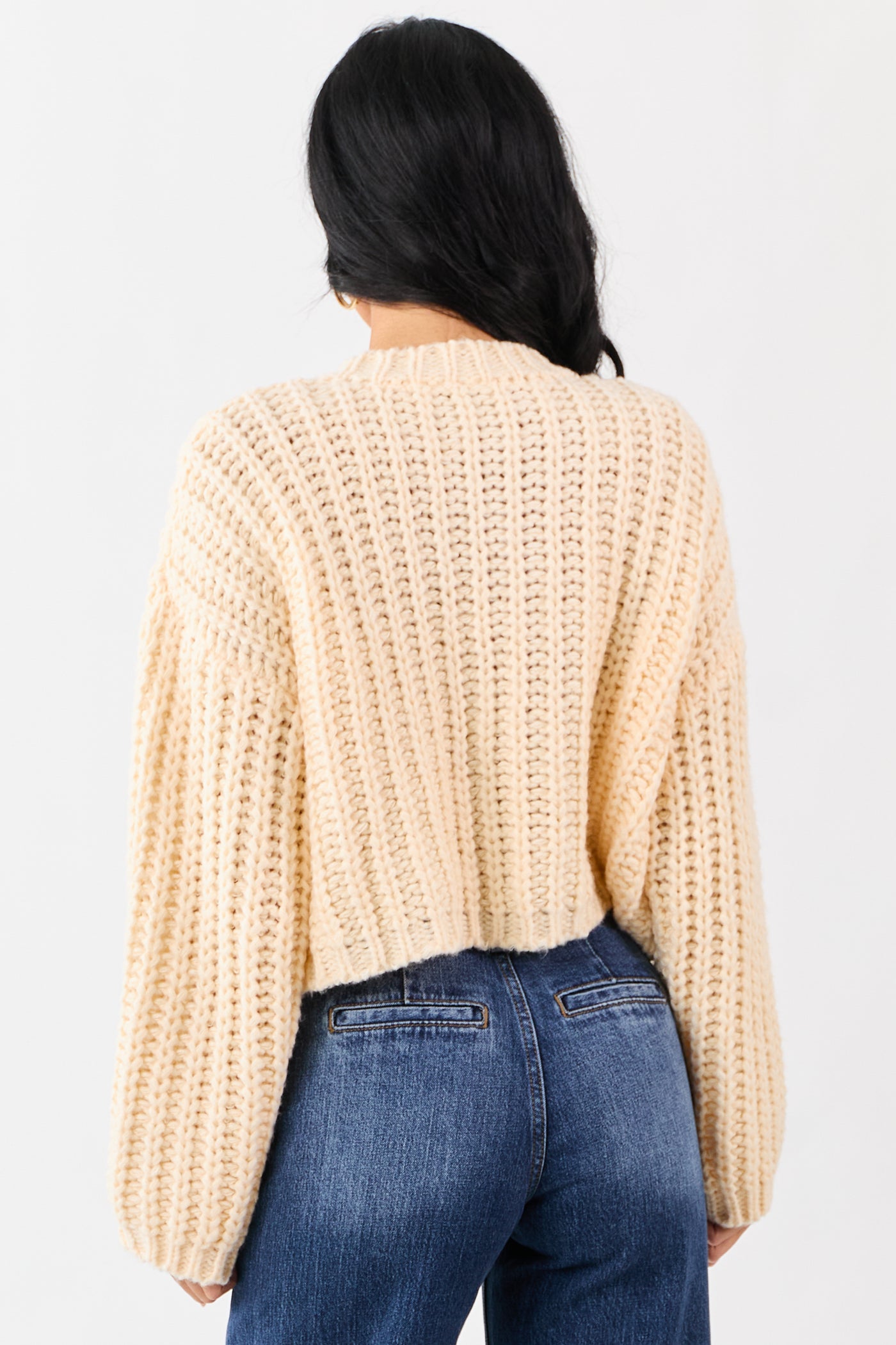 Cream Chunky Rib Knit Button Down Sweater Cardigan