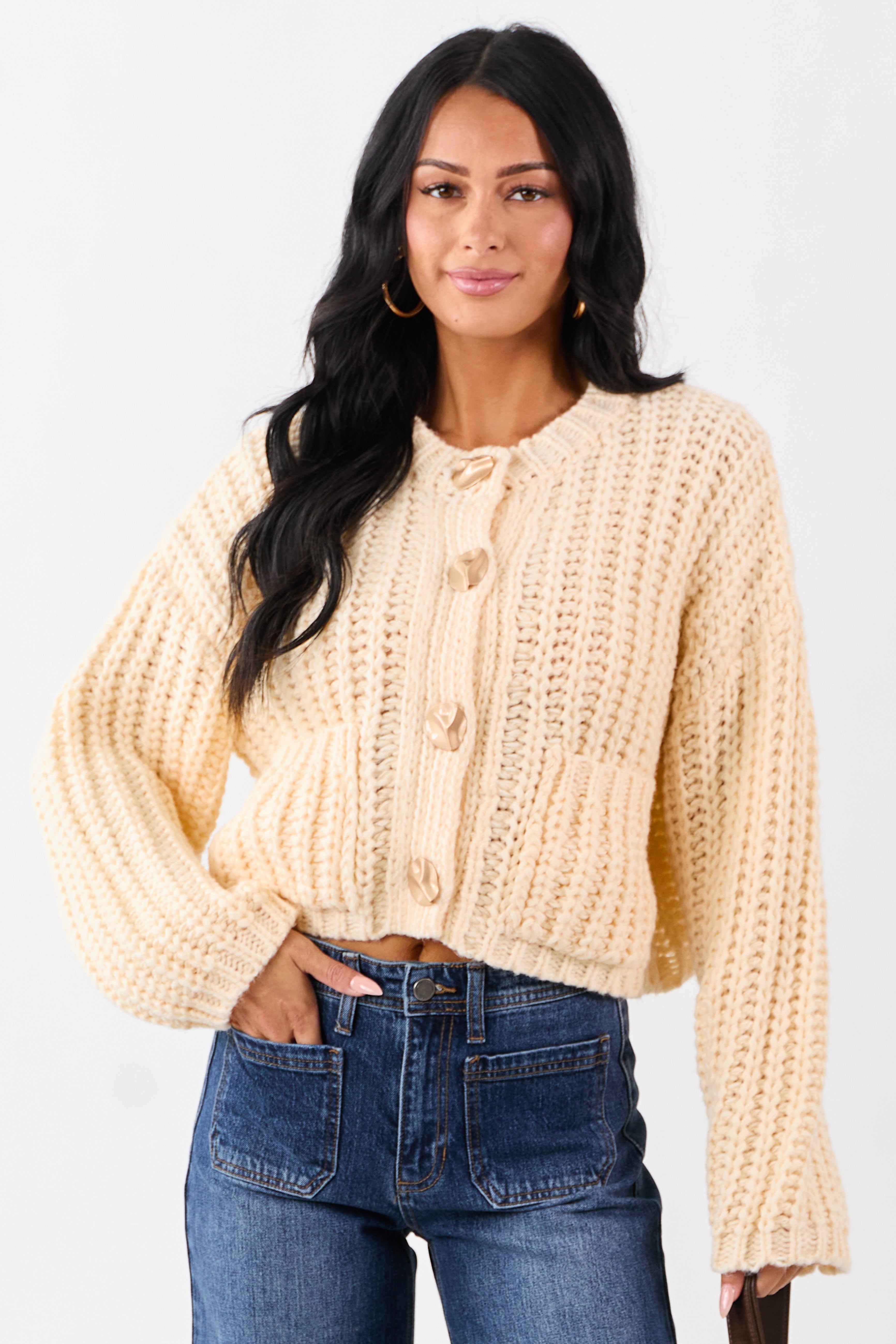 Cream-Chunky-Rib-Knit-Button-