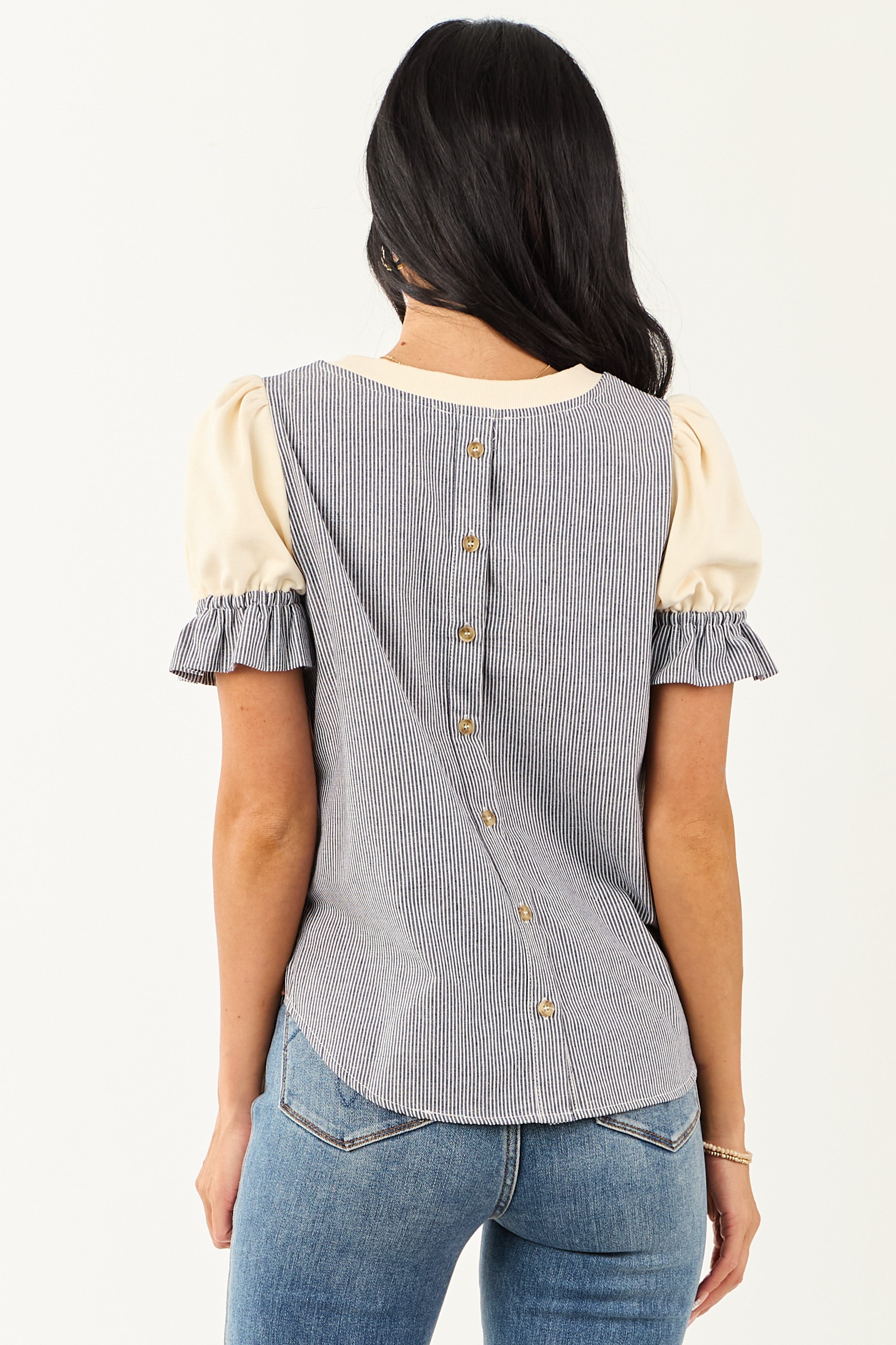 Cream Contrast Button Down Back Top