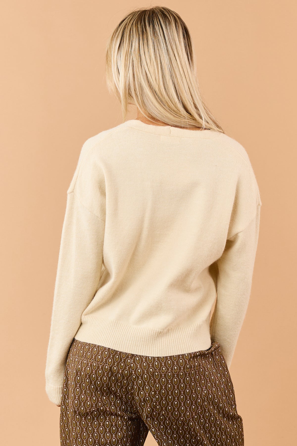 Cream Contrast Patch Pocket Sweater Cardigan