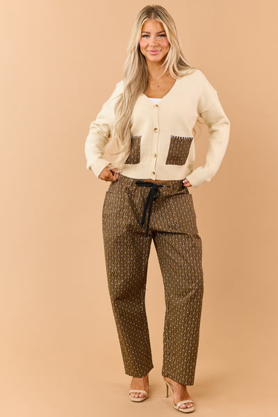 Cream Contrast Patch Pocket Sweater Cardigan