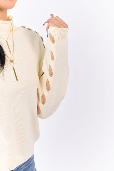 Cream Contrast Stitch Mock Neck Sweater