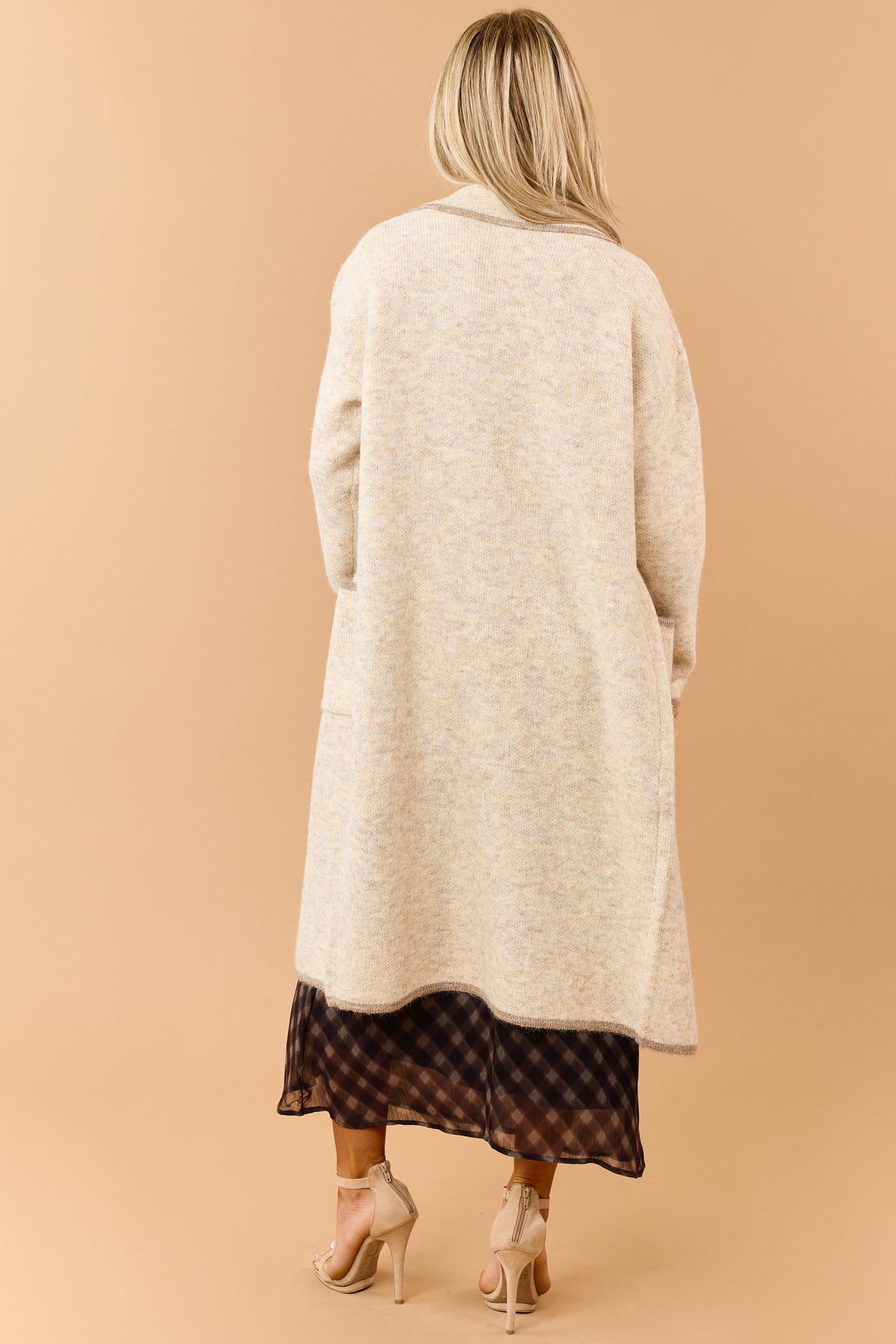 Cream Contrast Trim Duster Sweater Cardigan