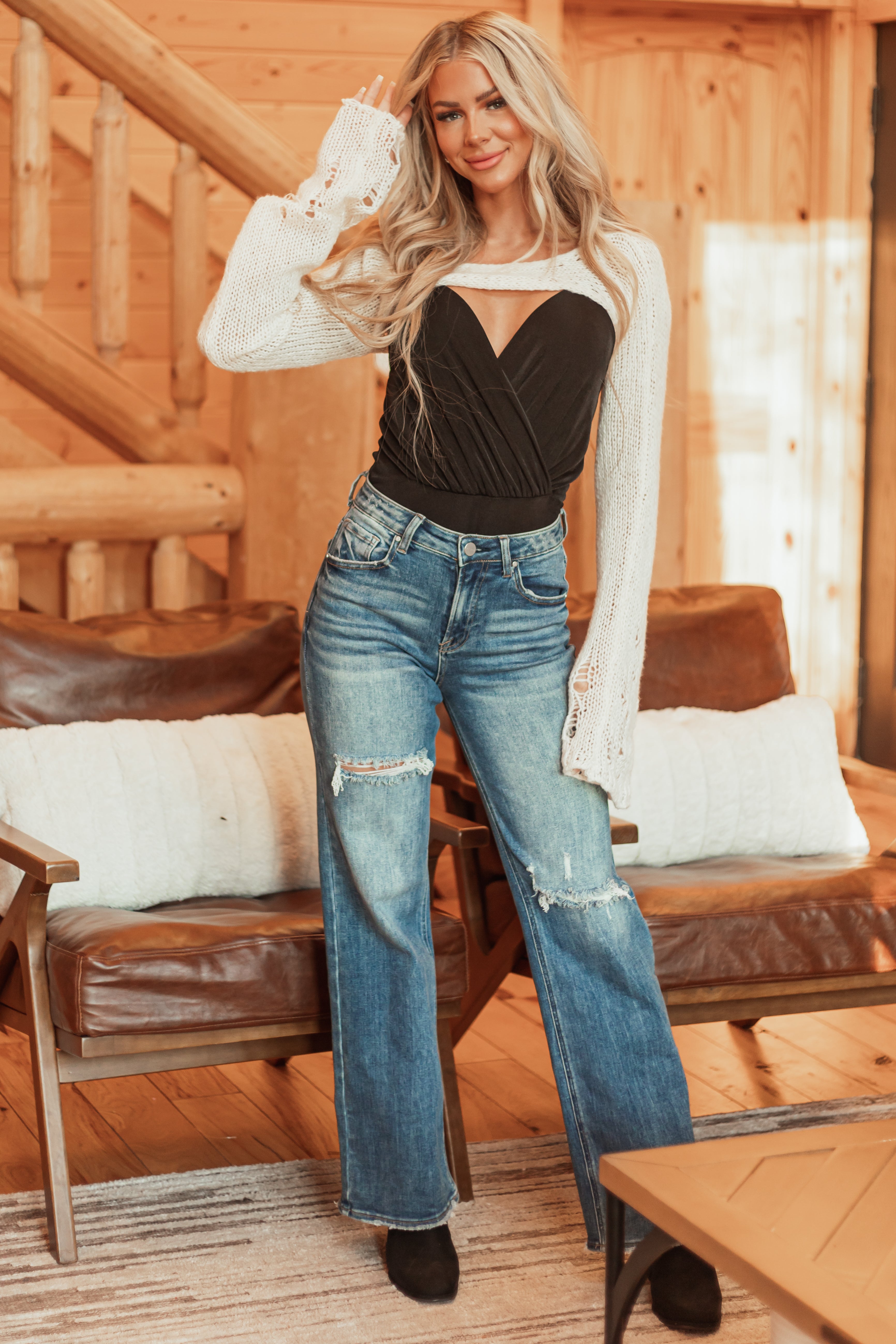 Cream Crochet Knit High Cropped Long Sleeve Shrug | Lime Lush Boutique