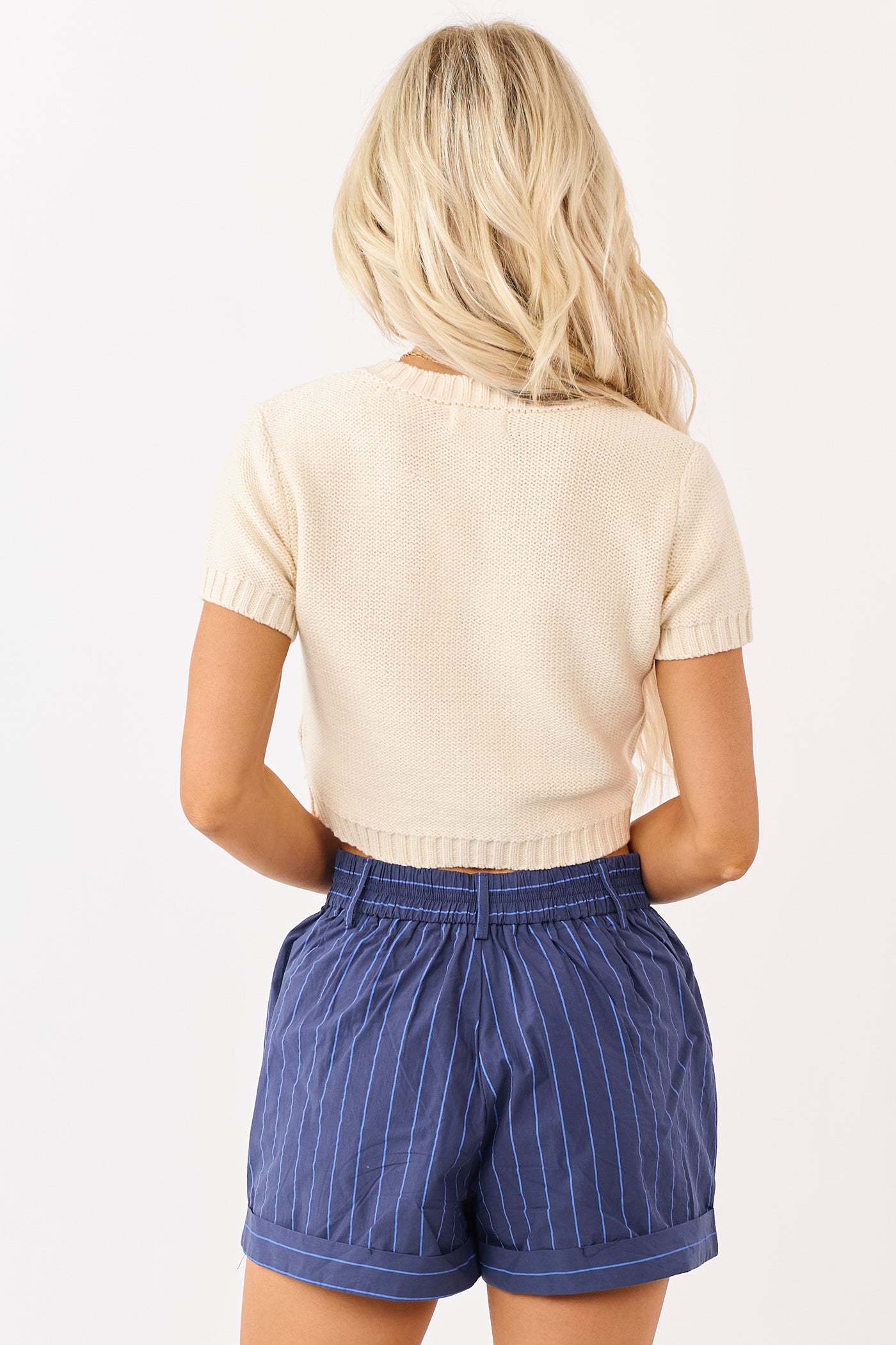 Cream Cropped Button Down Short Sleeve Cardigan