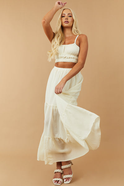 Cream Cropped Top and Maxi Skirt Set