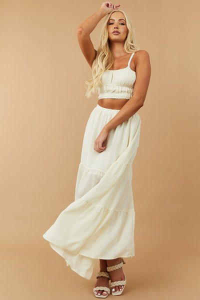 Cream Cropped Top and Maxi Skirt Set