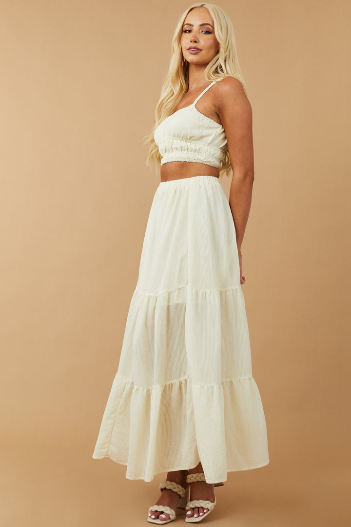 Cream Cropped Top and Maxi Skirt Set