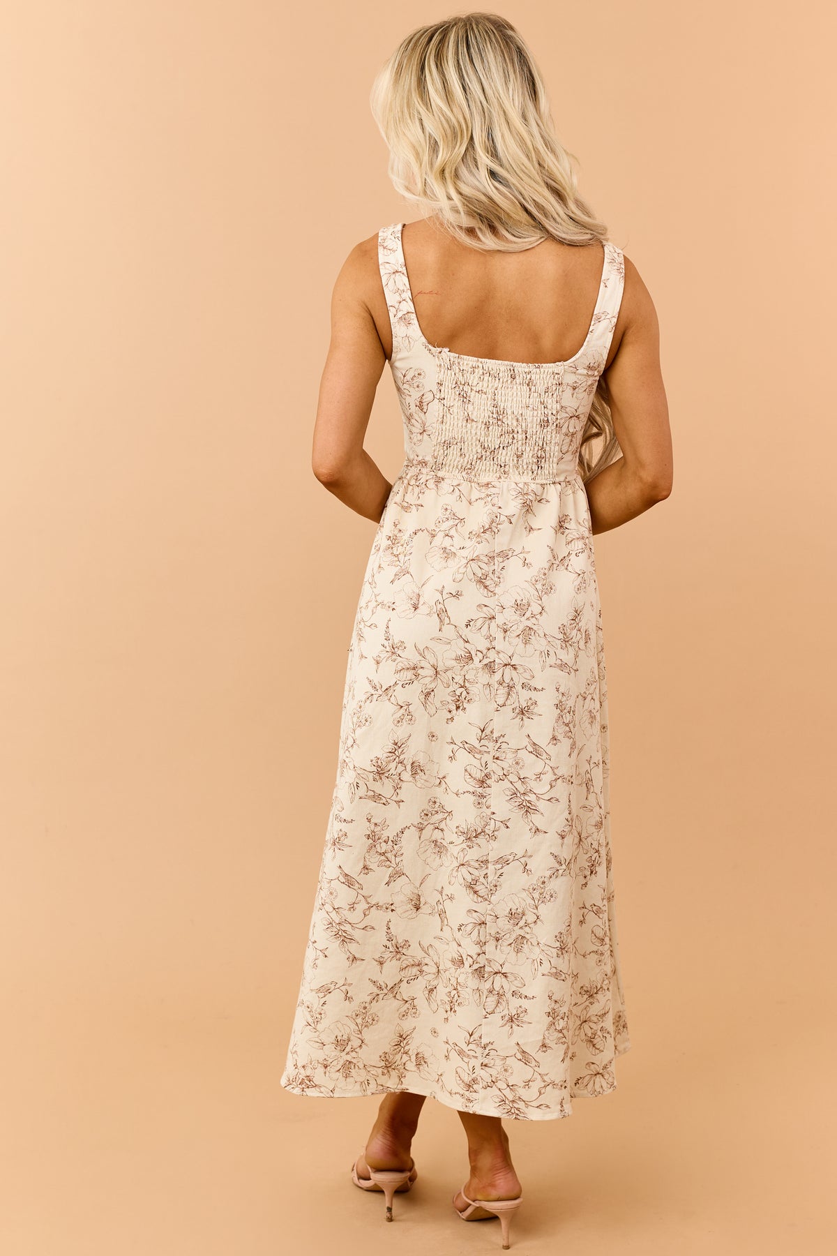 Cream Denim Toile De Jouy Pattern Midi Dress
