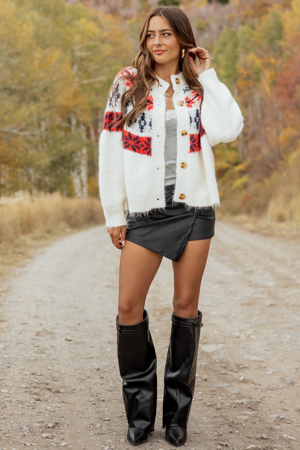 Cream Fair Isle Button Down Long Sleeve Cardigan