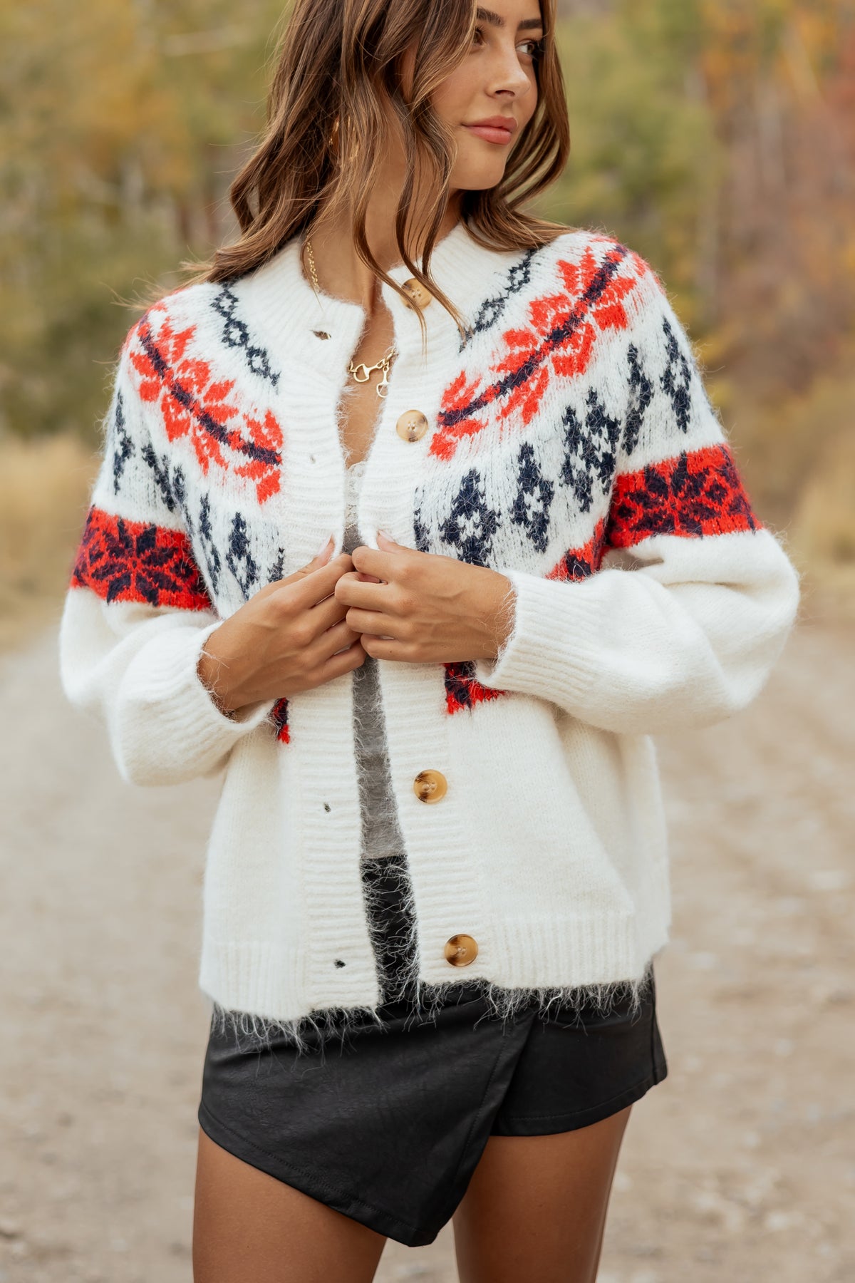 Cream Fair Isle Button Down Long Sleeve Cardigan