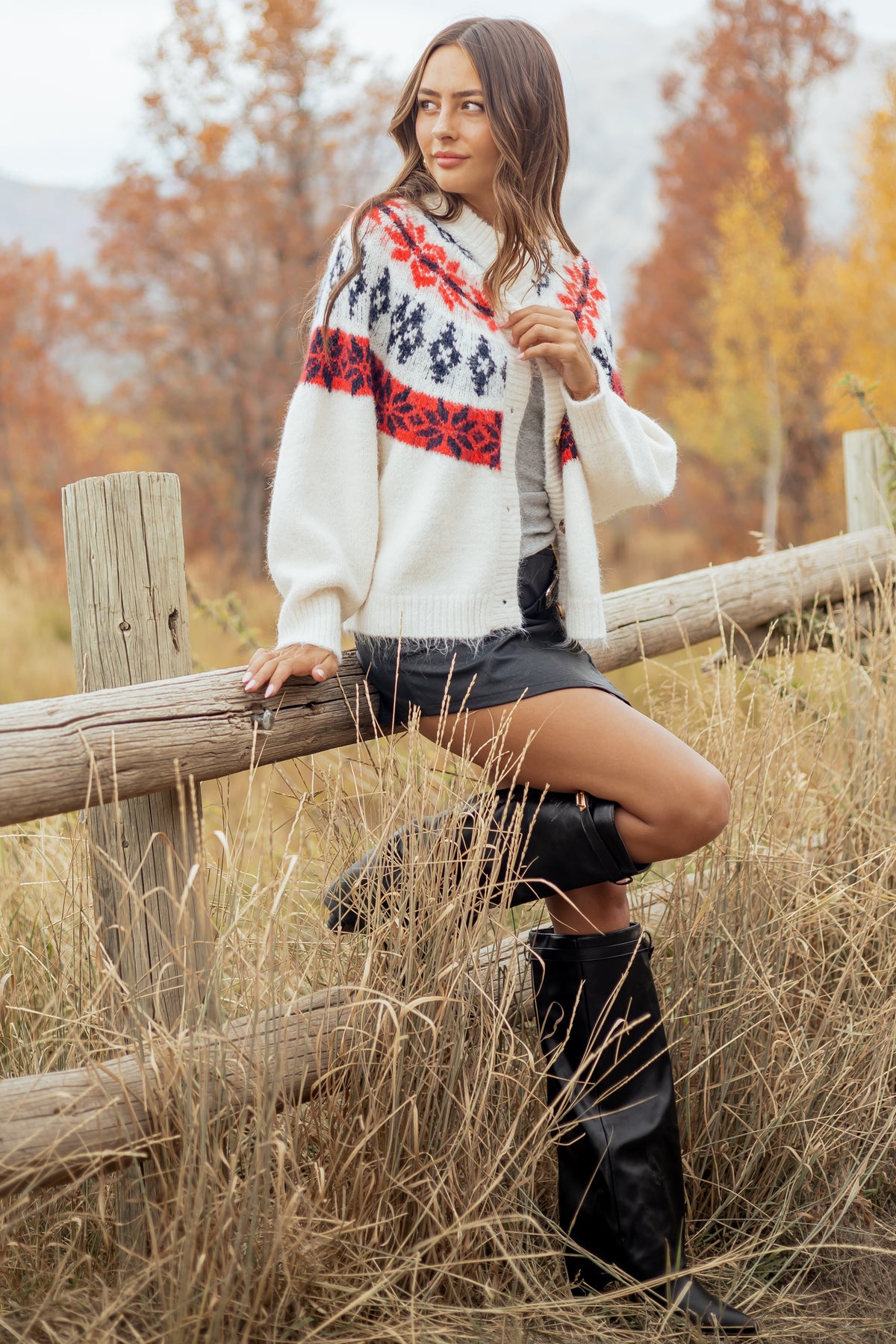 Cream Fair Isle Button Down Long Sleeve Cardigan